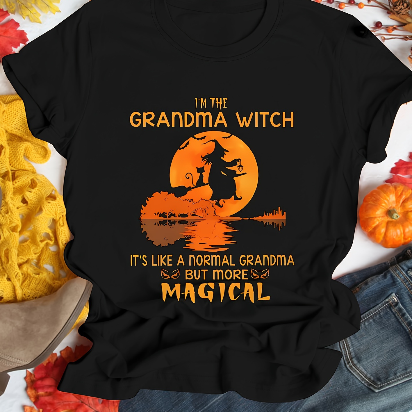

Women's Halloween Graphic T-shirt, "i'm The Grandma Witch" Print, Short Sleeve, Round Neck, Vintage Style, Casual Summer Top
