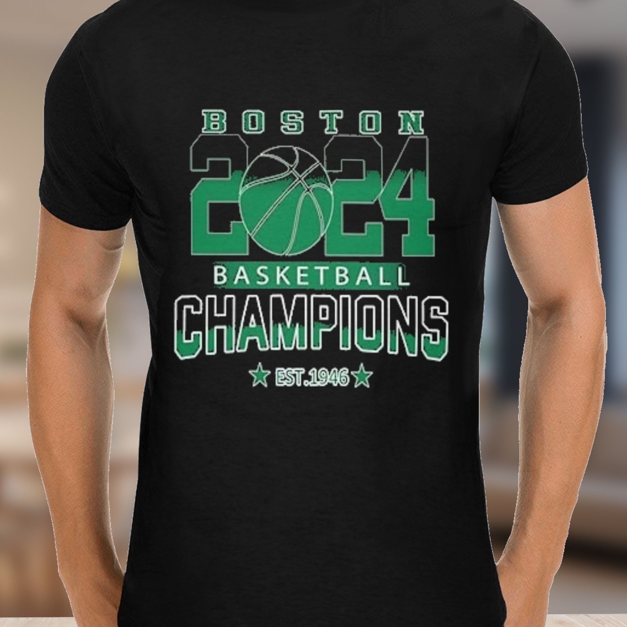 

Boston Fans Basketball Graphic Printed T-shirt Men 2024 Basketball Champion Shirt Gift Men Summer Casual Short Sleeve