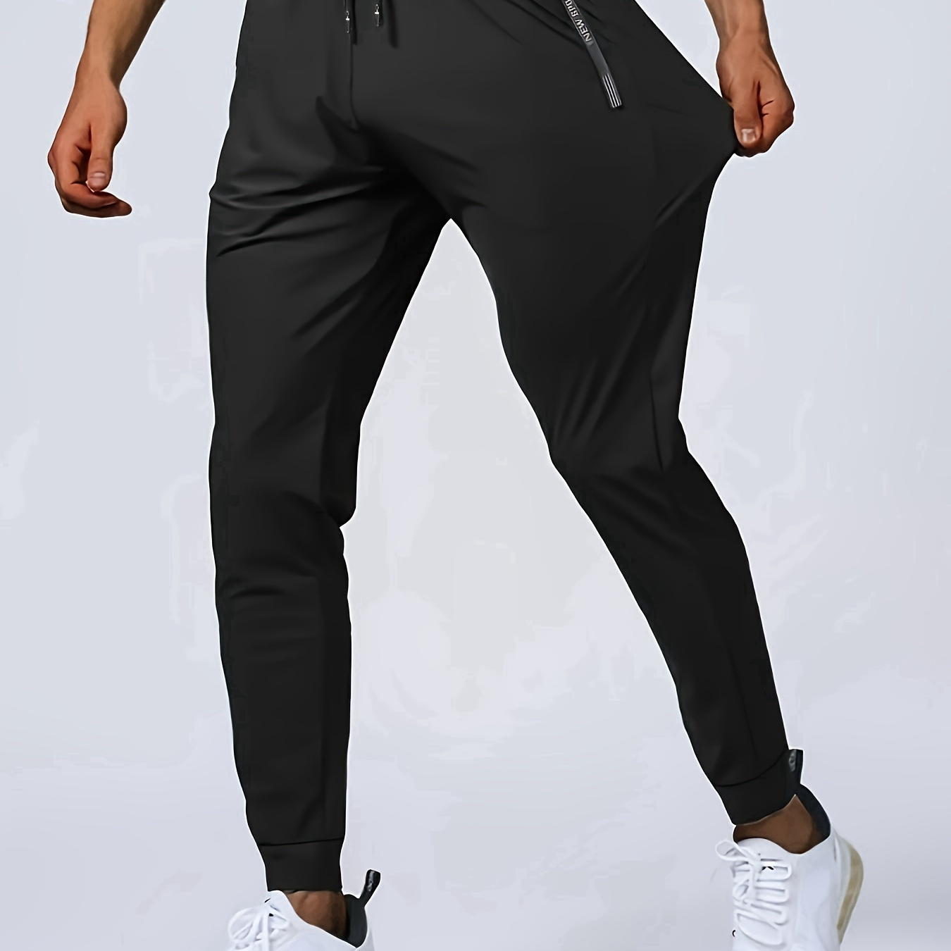 

Men's Solid Cropped Pants With Zipper Pockets, Active Drawstring Trousers For Outdoor Activities Gift Fitness