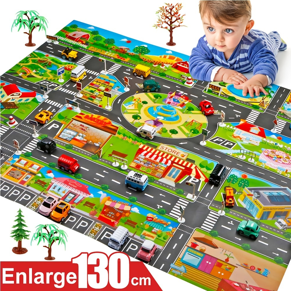 

130*100cm Children's Toys Play Car Game Pad Play House Traffic Road Sign Car Model Parking Scene Map