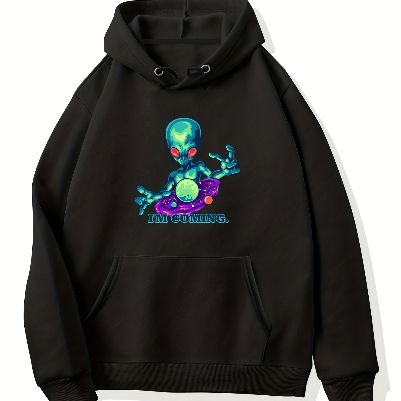 UFO & Alien Print Hoodie, Cool Hoodies For Men, Men's Casual Graphic Design  Pullover Hooded Sweatshirt With Kangaroo Pocket Streetwear For Winter Fall