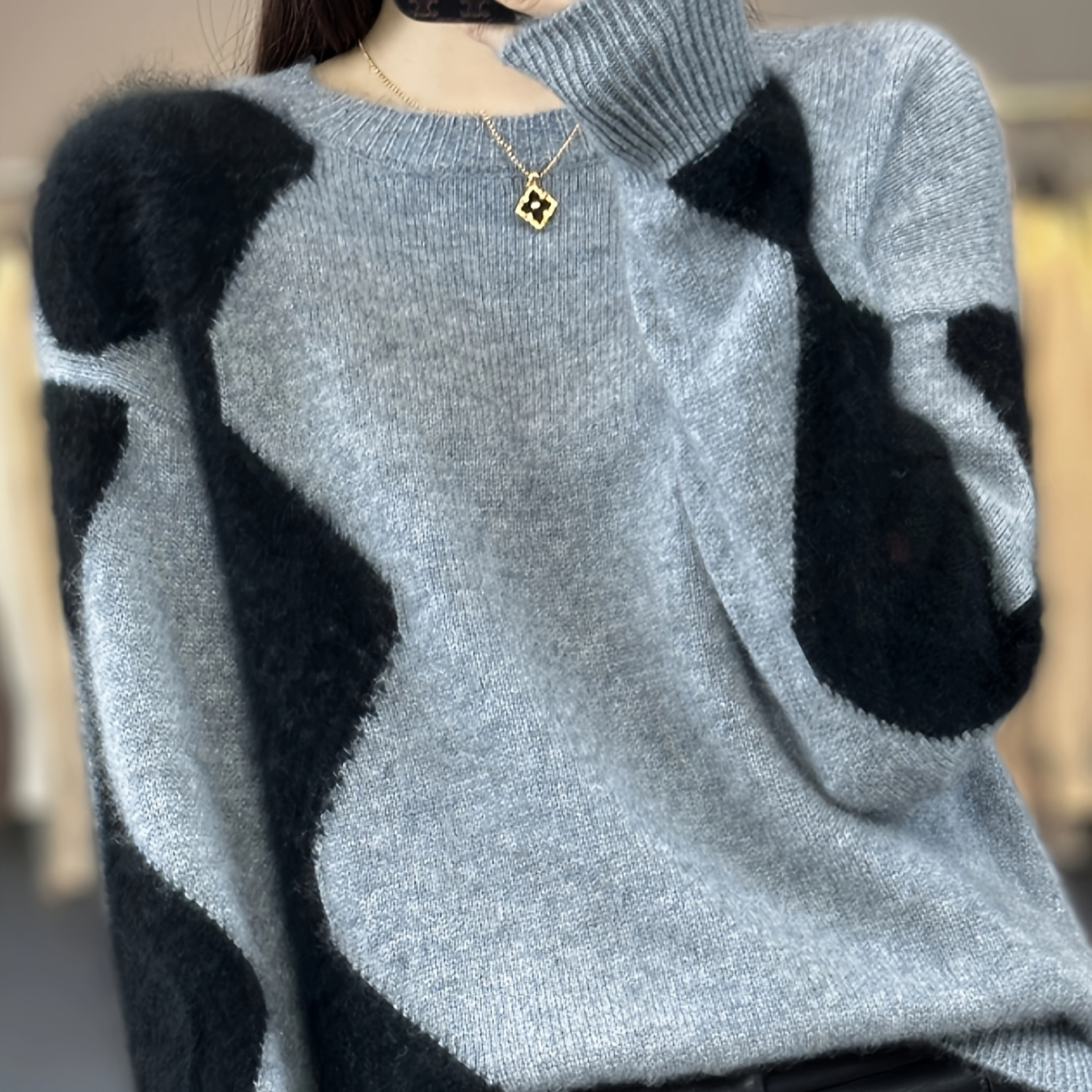 

Confort Coloré, Pull Élégant à de Couleur avec sur le Devant pour Femme - , Manches Longues, Col Rond - pour /Hiver