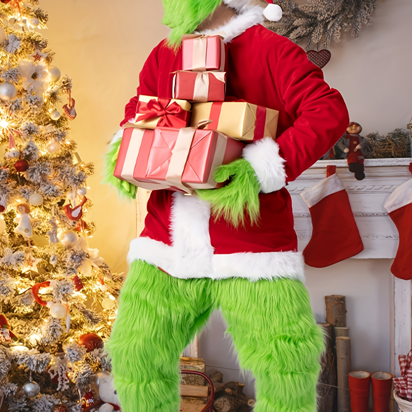 Divertente Costume Di Mostro Verde Soffice, Abiti Di Babbo Natale Con  Maschera, Abito Deluxe Per Feste Di Natale Come Regali Per Uomini Adulti