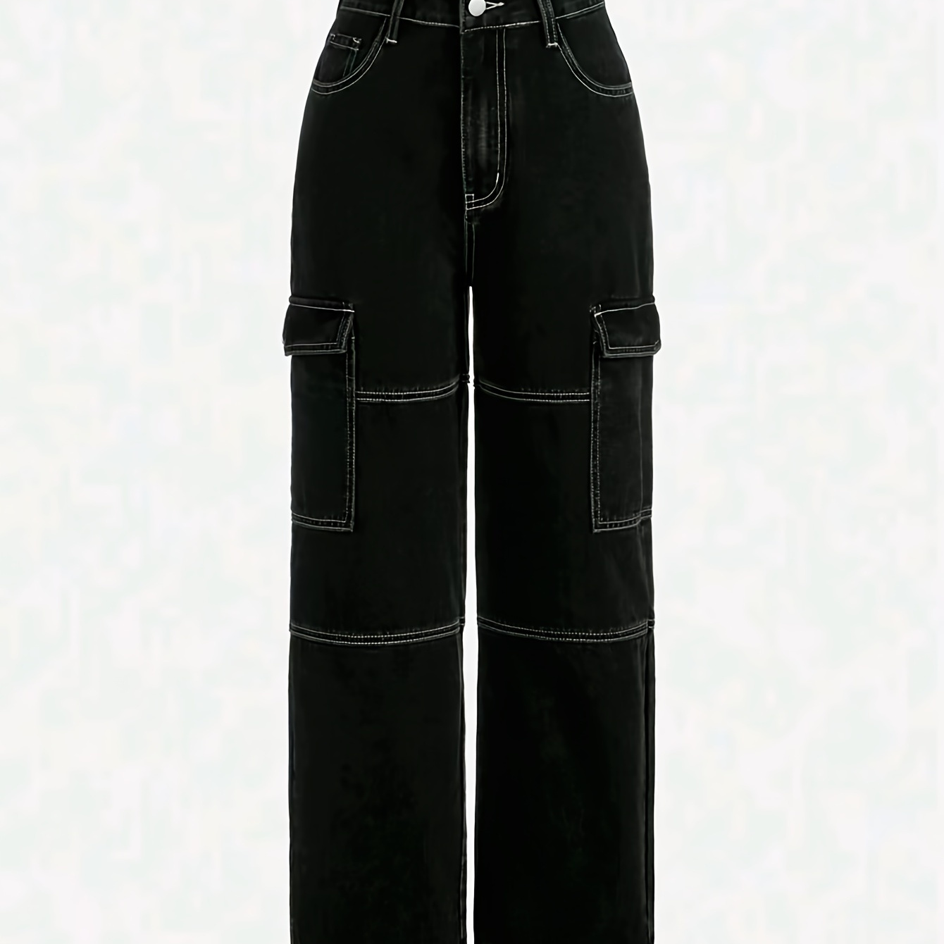 

Girls' High-waist Wide-leg Cargo Jeans With Pockets - Rayon , , Machine Washable