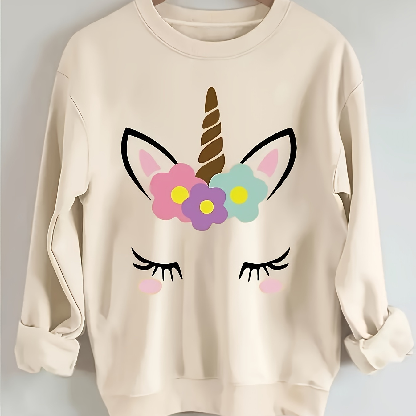 

Cozy Unicorn Neck Sweatshirt - Soft Polyester, For Women, Fall & Winter