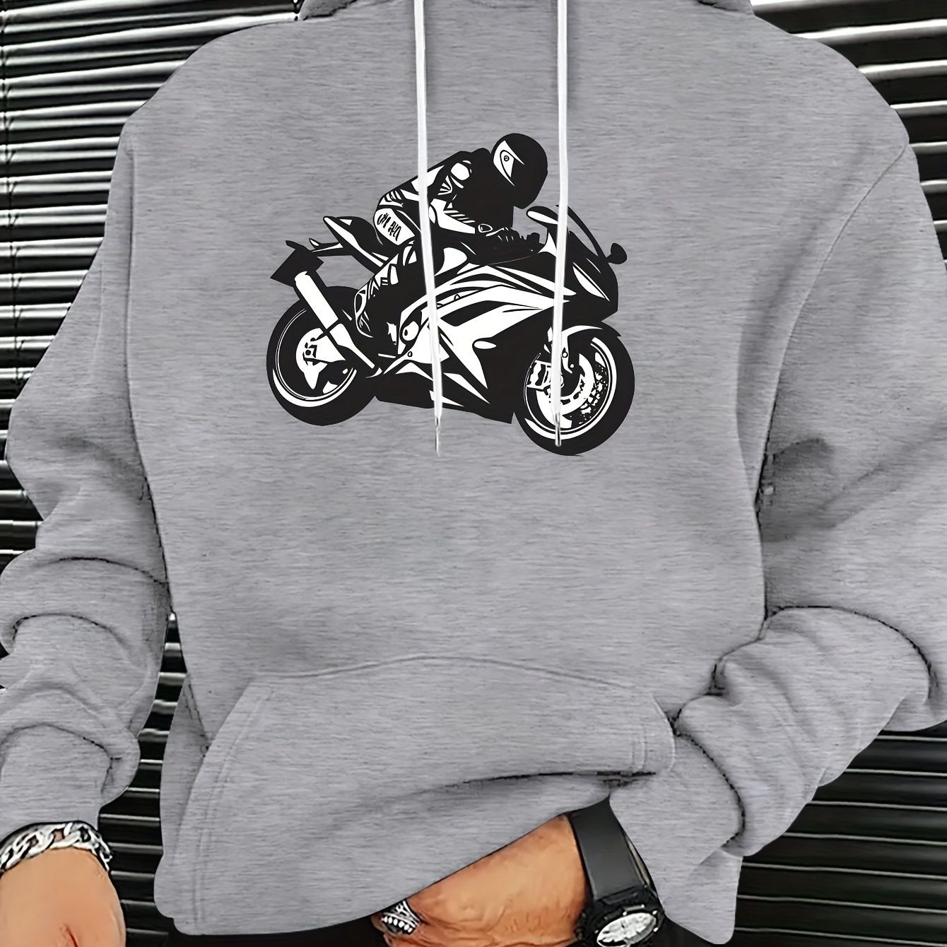 

Race Motorcyclist Printed Hoodie Pullover Sweatshirt, Men's Causal Comfy Warm Autumn Winter Top Clothes