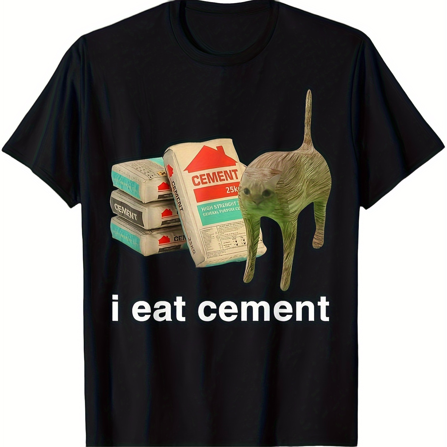 

I Eat Cement Pattern Men's T-shirt 100% Fashion Casual Summer Fashion Cotton Short Sleeve Printed Shirt Black T-shirt