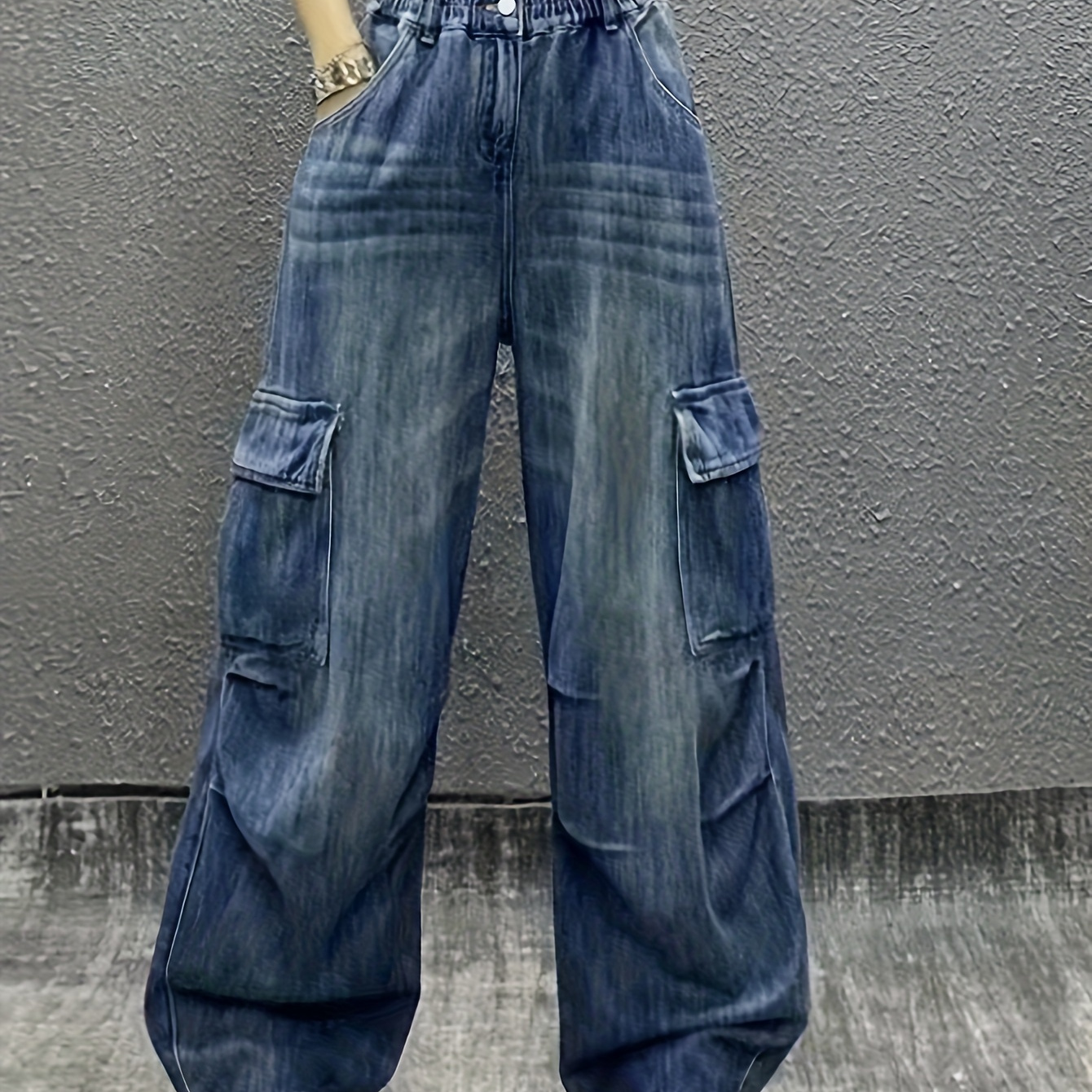 

Girl's Cotton Wide Leg Denim Pants, Street Style, Straight Loose Jeans For Teenagers
