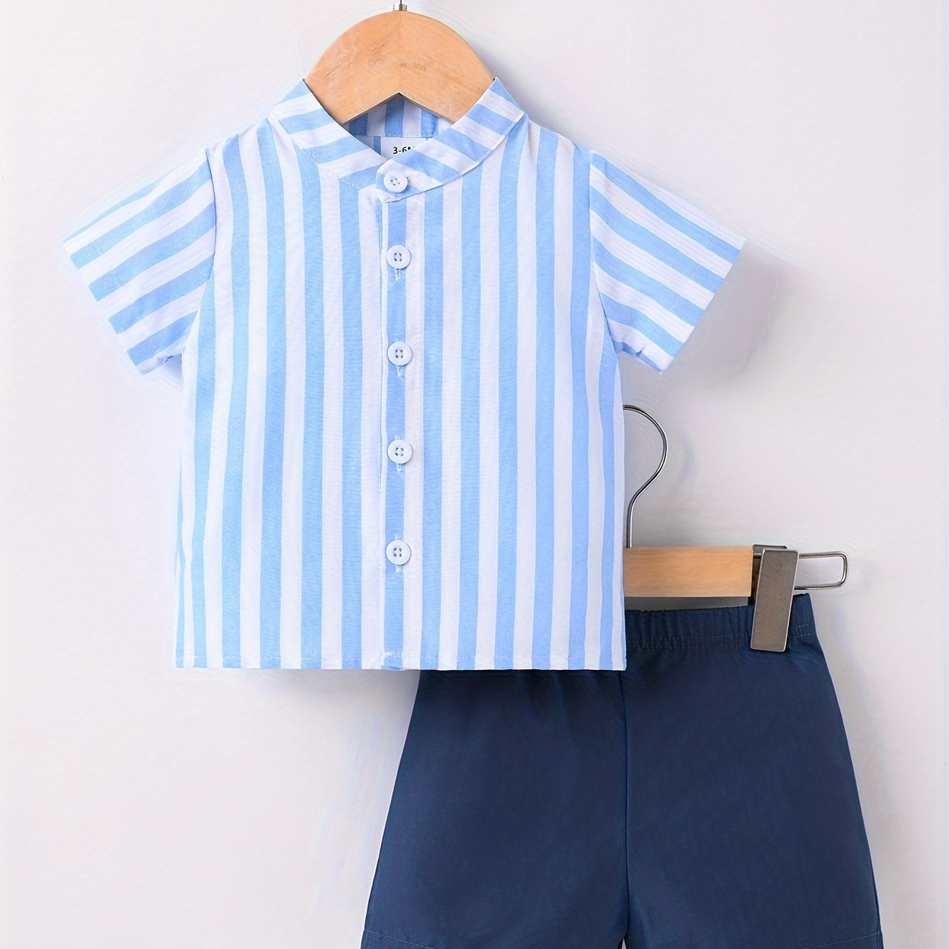 

Ensemble Estival Décontracté Pour Bébé Et Tout-petit, Chemise À Col Montant À Manches Courtes Et Short Uni, Vêtements Pour Garçon