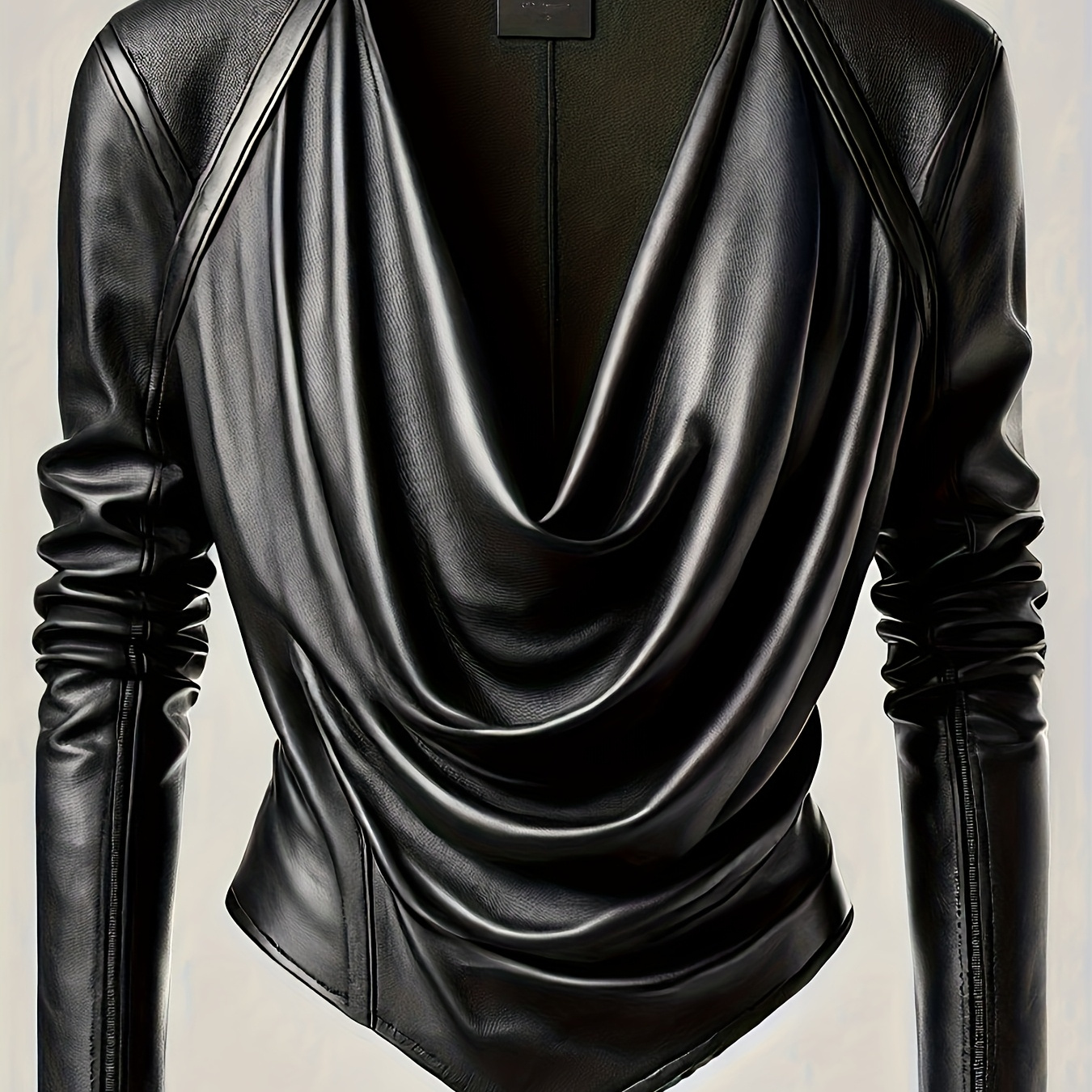 TEMU Long-sleeved Pu Shirt With A V-neck For Women