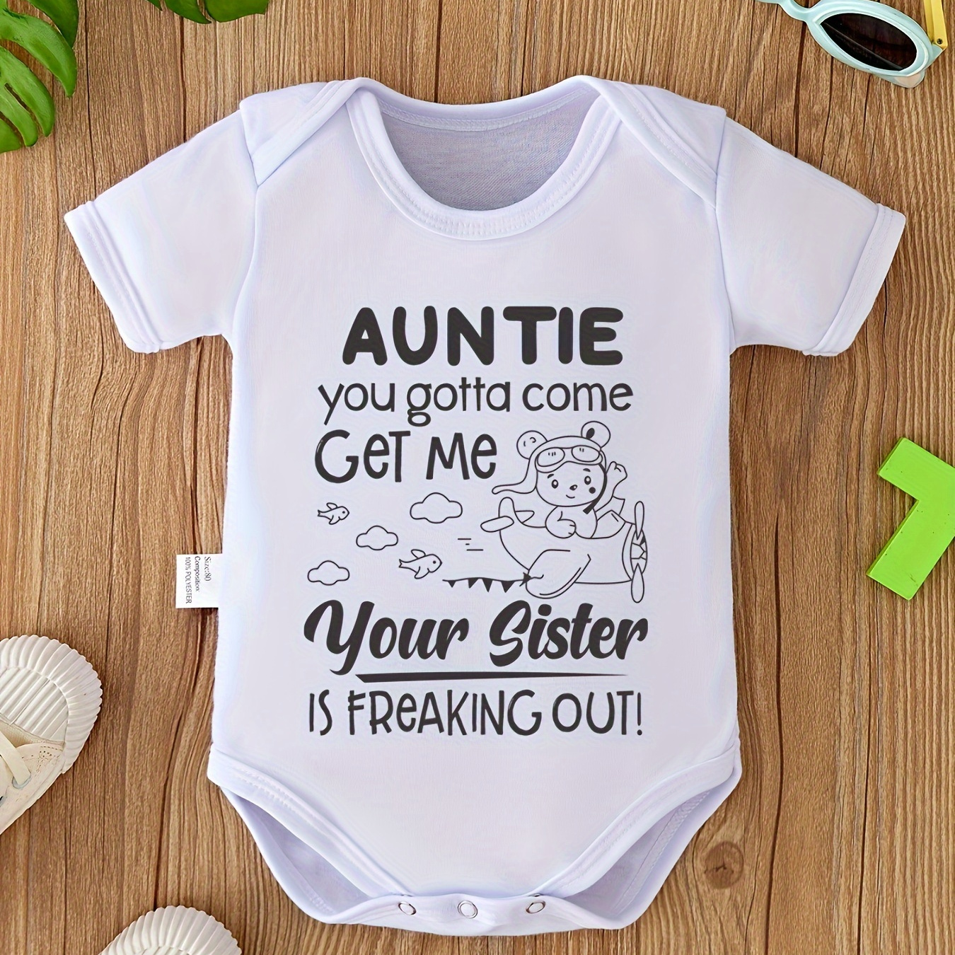 

auntie You Gotta Come Get Me Your Sister Is Freaking Out!" Letter Print Baby Triangle Romper, Newborn Creeper Onesie Soft Comfortable Pregnancy Gift