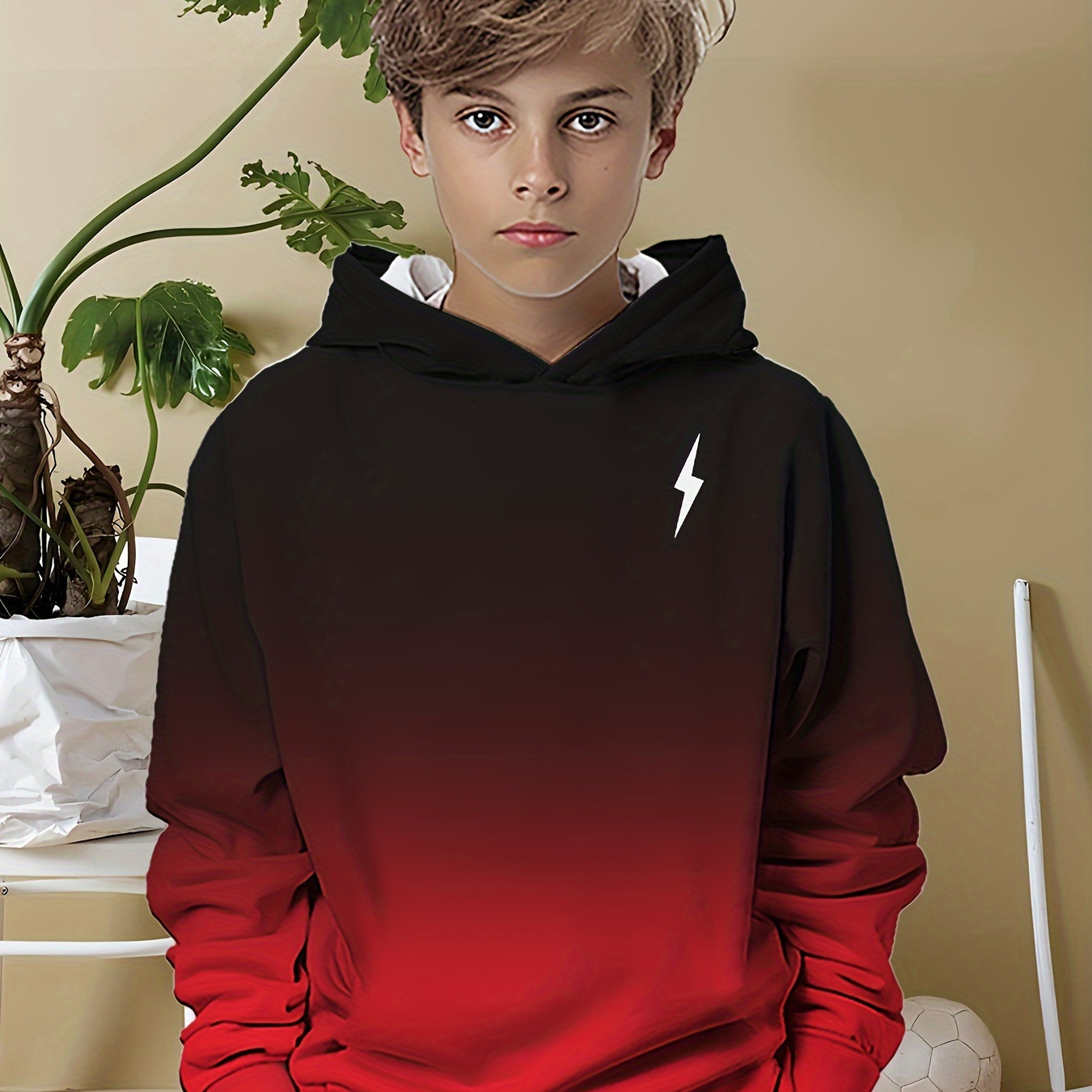 

Boys' Gradient Lightning 3d Print Hoodie - Casual Long Sleeve Pullover For Spring & Fall, Perfect Gift Idea