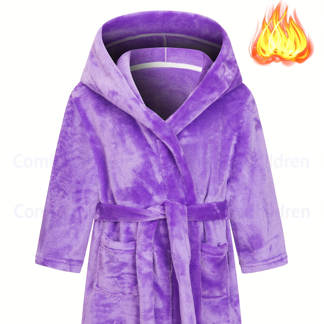 

Girl's Elegant Purple Flannel Hooded Bathrobe - Warm & Robe With Belt For Daily Wearing