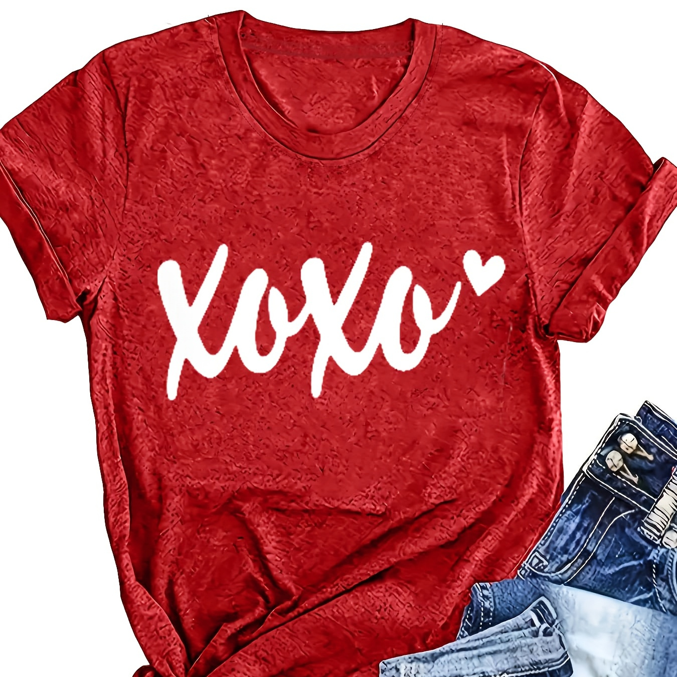 

T-shirt For Women - Soft & Comfy Short Sleeve, Round Neck Top In Red With Stretchy Polyester , Machine Washable - Summer, -, Amazon, Loose Fit