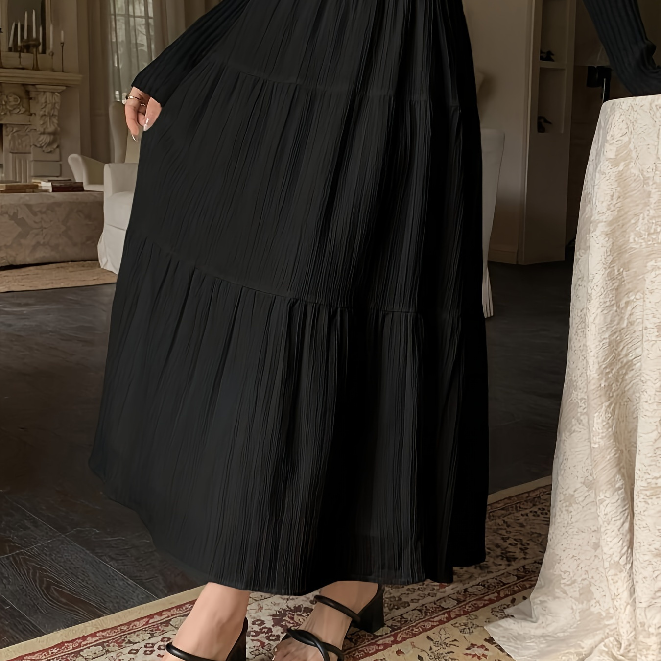

Solid Elastic Waist Tiered Skirt, Casual A-line Skirt For Spring & Summer, Women's Clothing