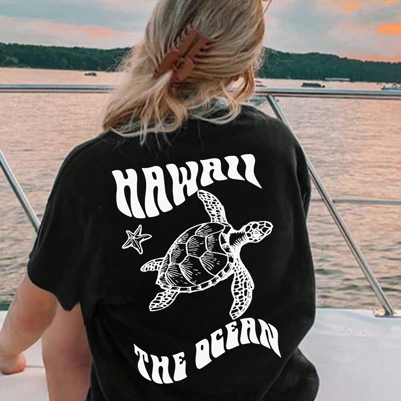 

Letter & Turtle Print T-shirt, Short Sleeve Crew Neck Casual Top For Summer & Spring, Women's Clothing