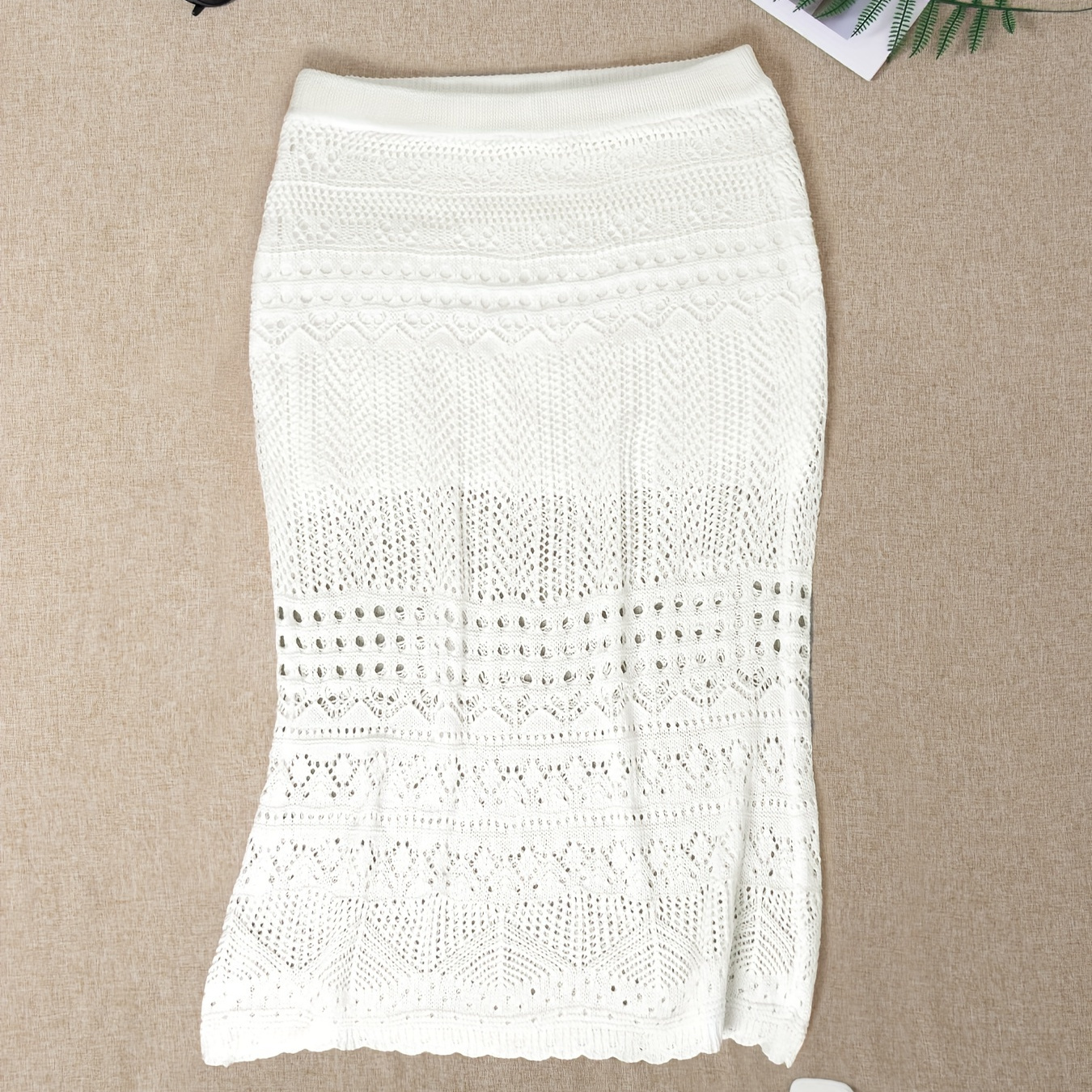 

Plus Size Cut Out Knitted Skirt, Elegant Bodycon Skirt For Spring & Summer, Women's Plus Size clothing