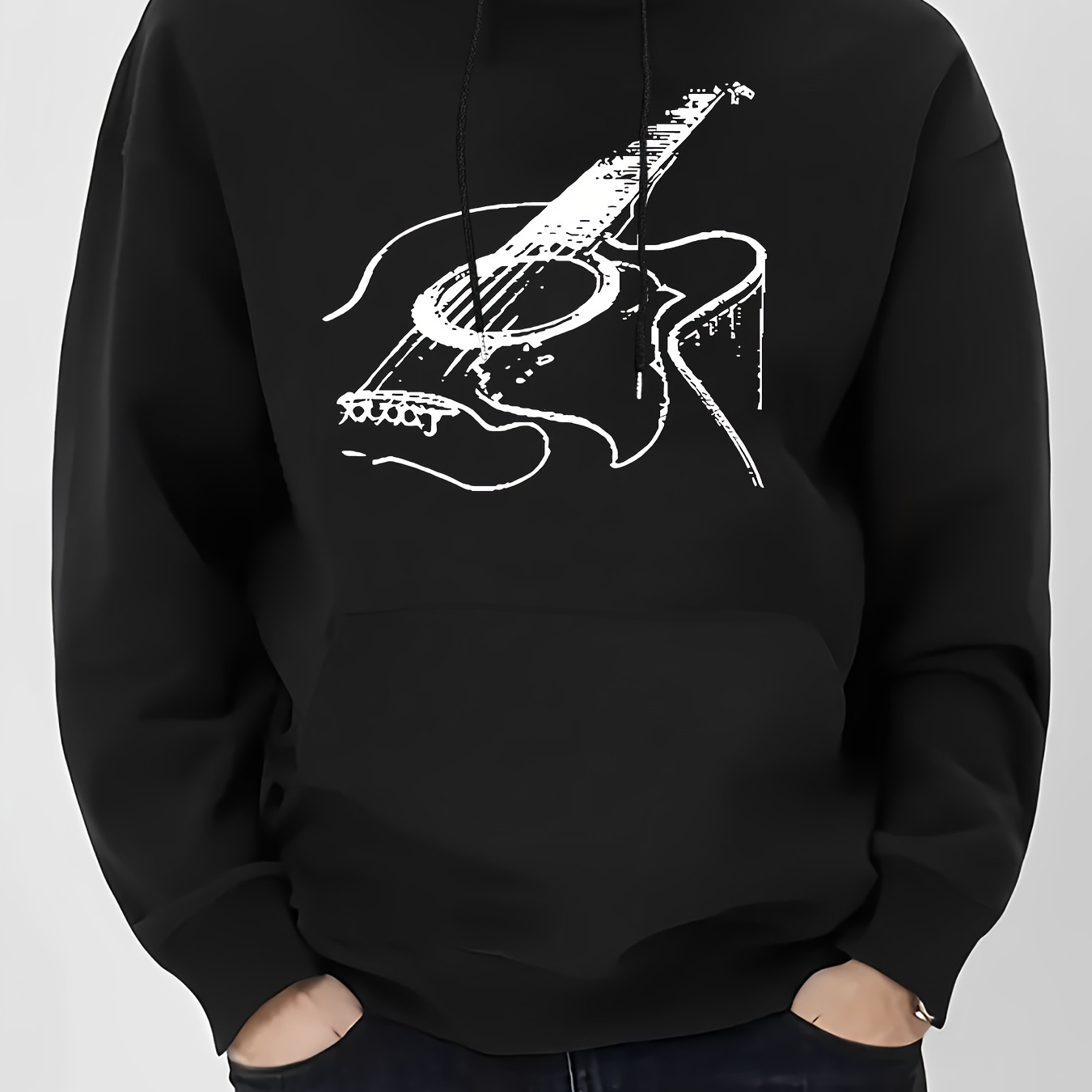 

Sweat à Capuche Imprimé Guitare pour Homme - Décontracté & Élégant avec Poche , Mélange de Polyester, pour /Hiver