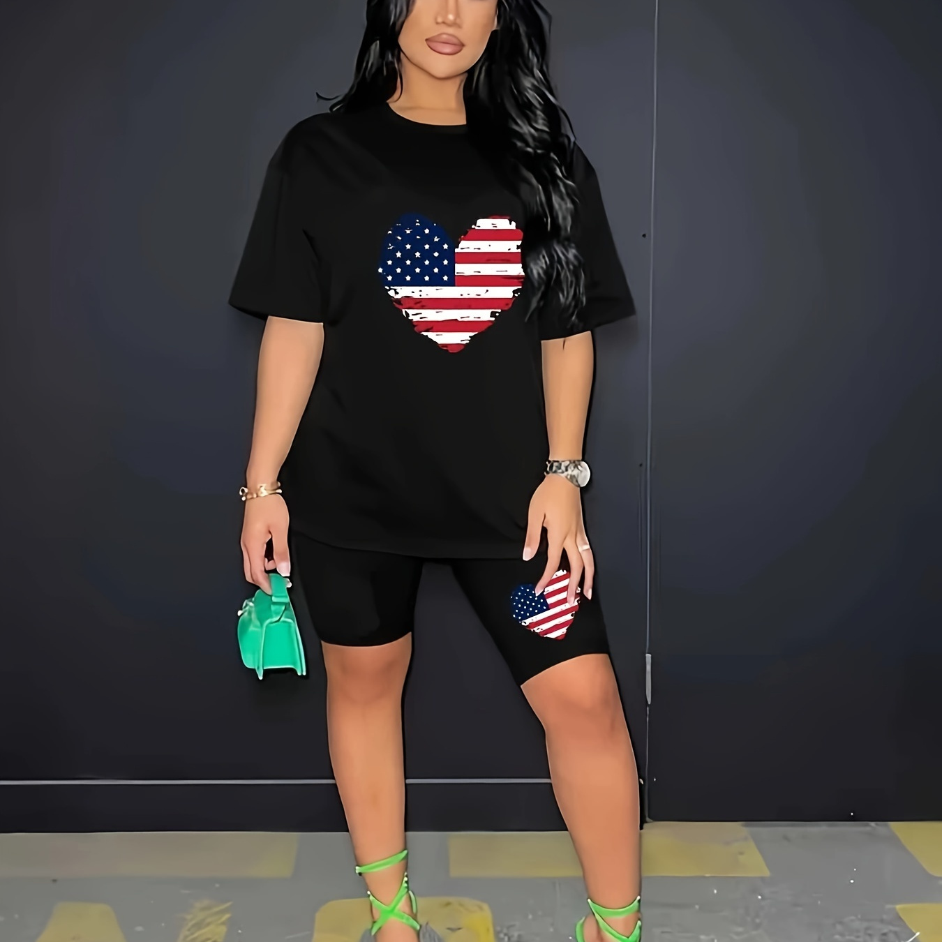 

Printed Women's Casual Sports Suit Summer Clothes Top Shorts Two-piece Set