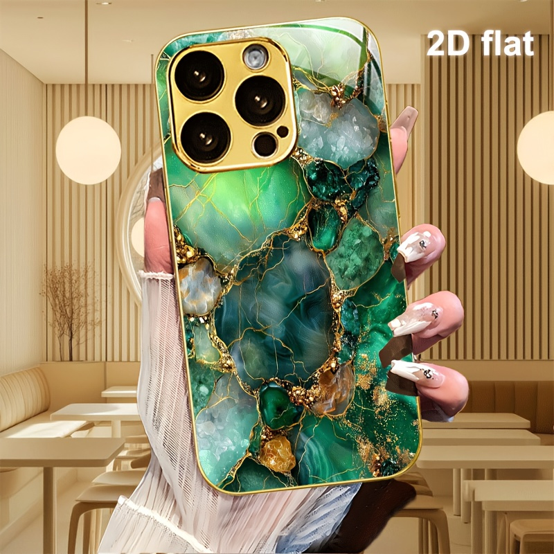 TEMU Phone Case - Golden Anti-fall Phone Case Green Pattern, Suitable For Iphone 17/17 Air/17 Pro/17 Pro Max/16/16 Pro/16 Plus/16 Pro Max/16e/ Pro/15