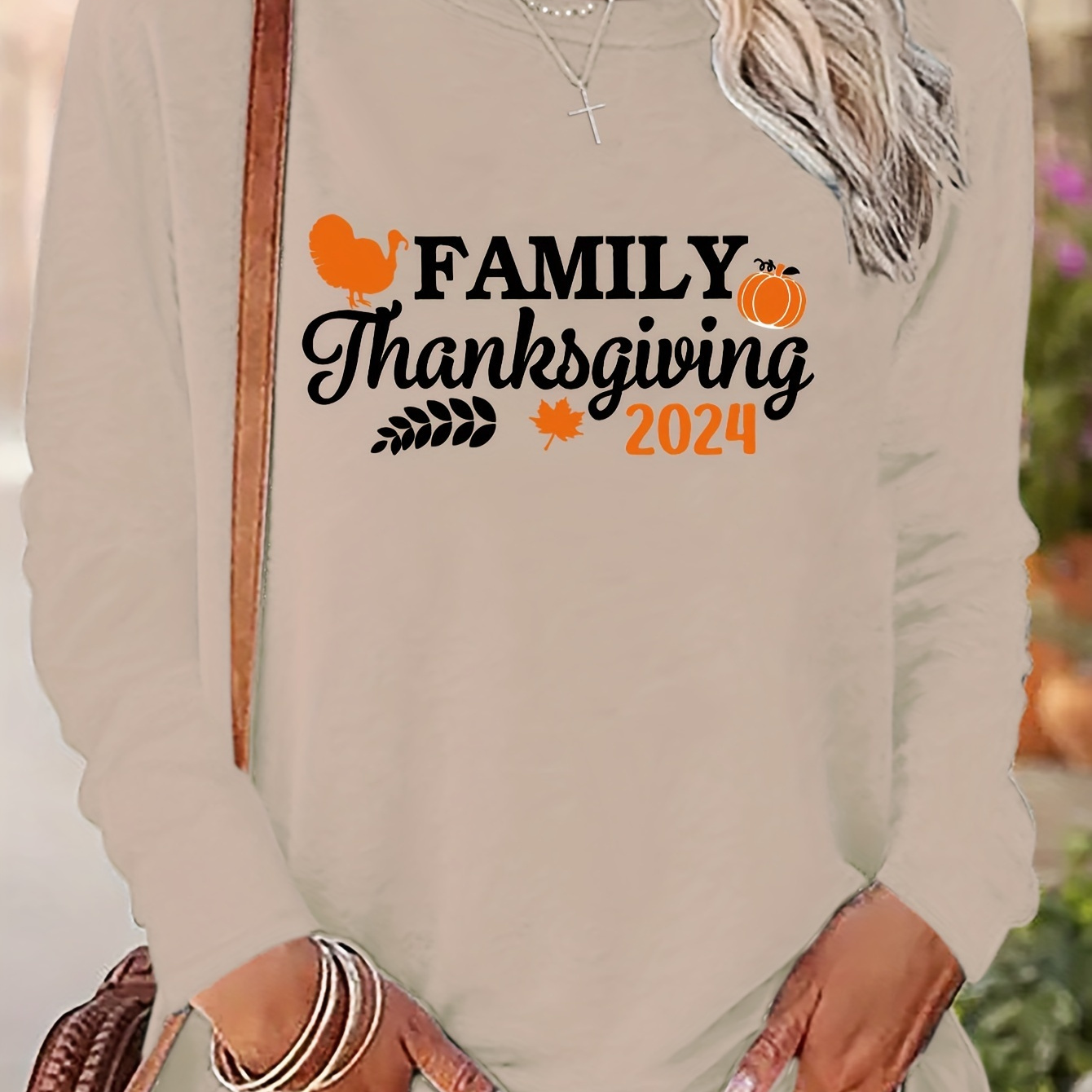 

1pc Women's Long Sleeve T- 2024 , Polyester Round Tee, / , Regular Length