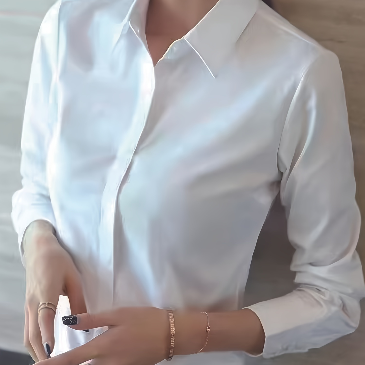 

Solid Color Simple Shirt, Long Sleeve Shirt For Office & Work, Women's Clothing