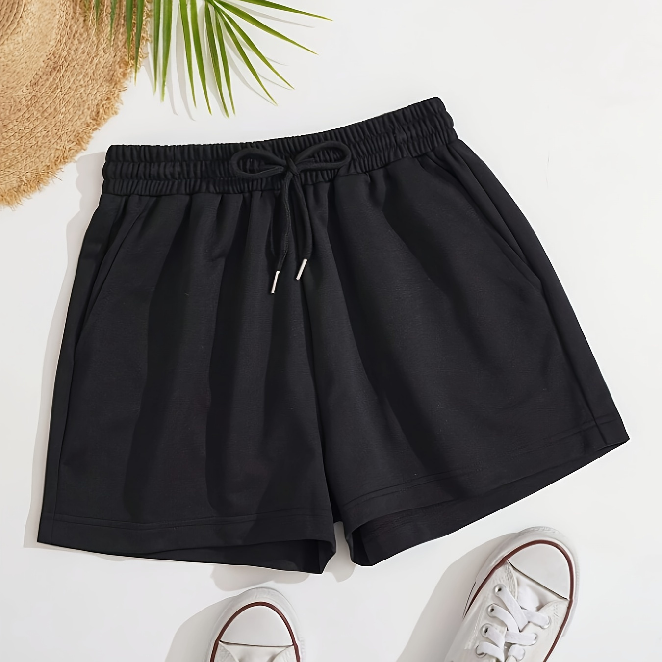 

Solid Color Drawstring Waist Shorts, Casual Loose Shorts For Summer, Women's Clothing