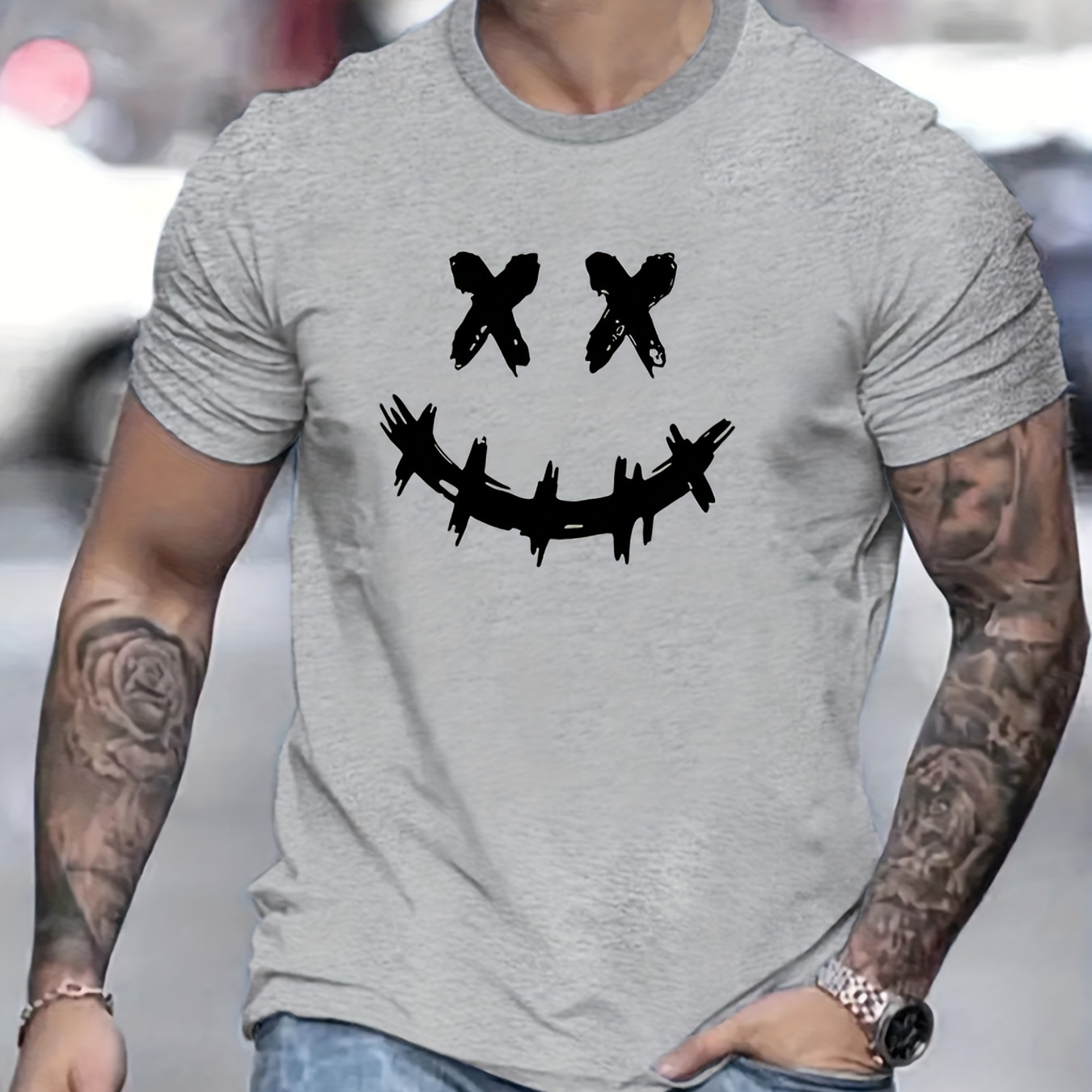 

Smile Print T Shirt, Tees For Men, Casual Short Sleeve T-shirt For Summer