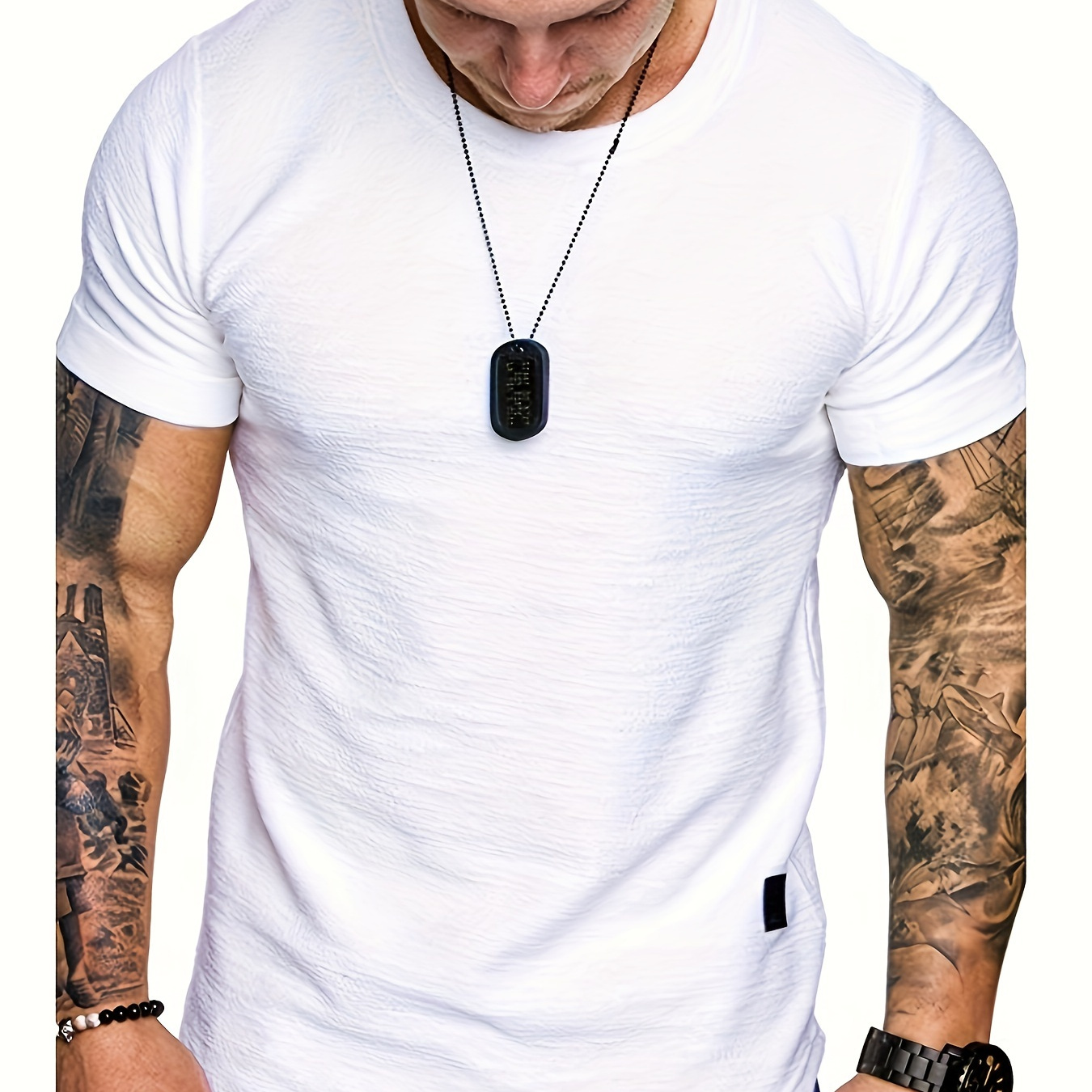

Men's Casual Breathable Short Sleeve Crew Neck T-shirt, Summer Outdoor Workout Fitness Shirt