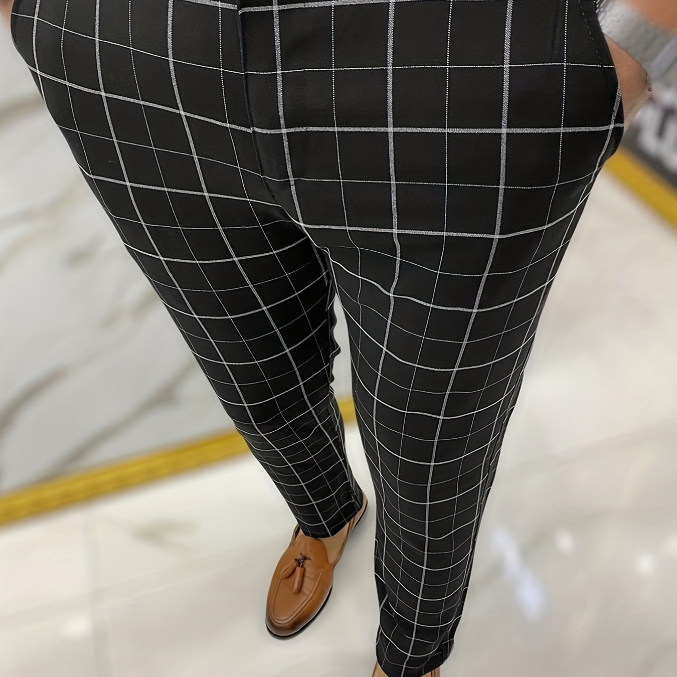 Men's Plaid Striped Slim Fit Casual Business Trousers For All Seasons