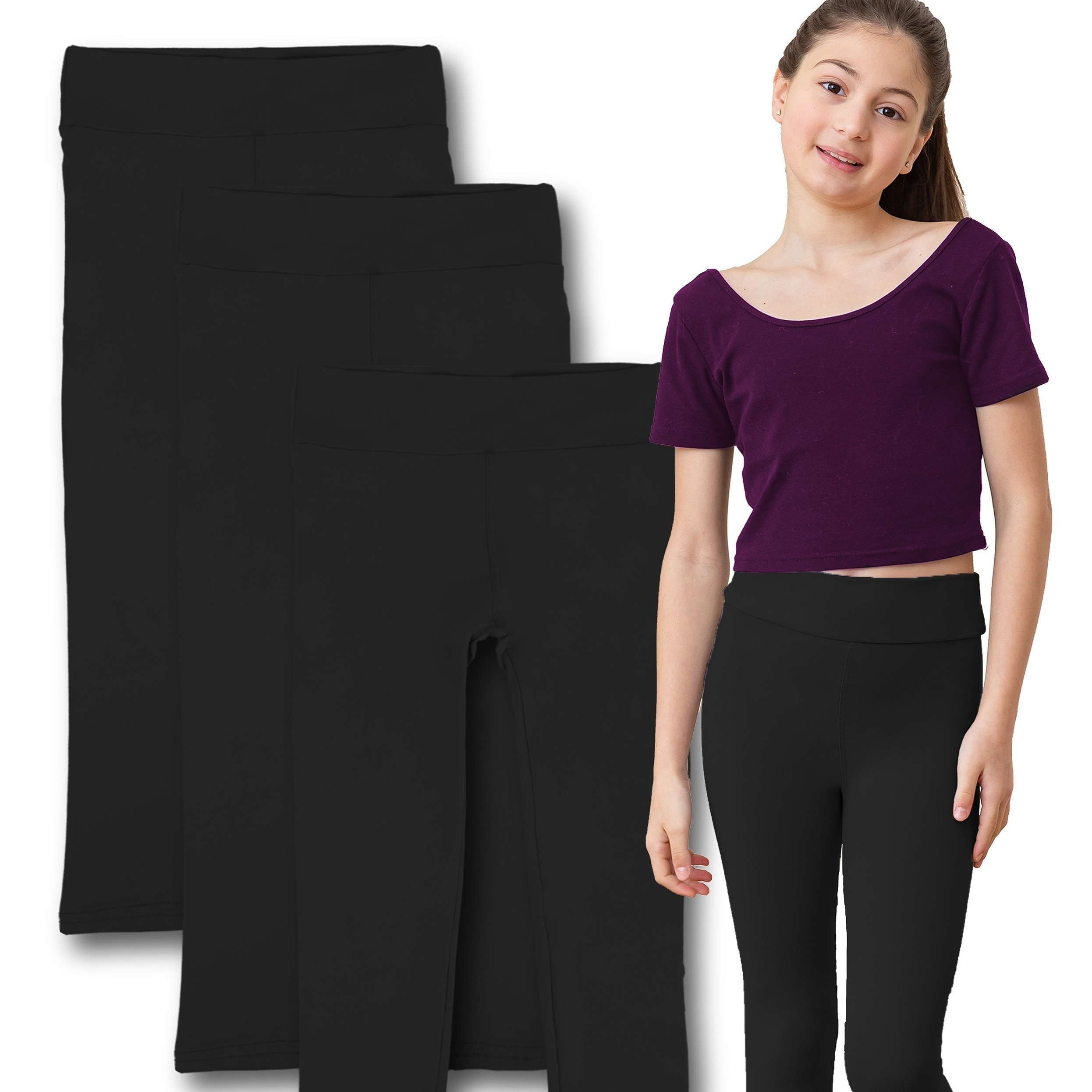 

Ensemble 3 pièces décontracté et confortable pour filles, leggings noirs unis pour le printemps et l'automne, tenue quotidienne et exercice physique.