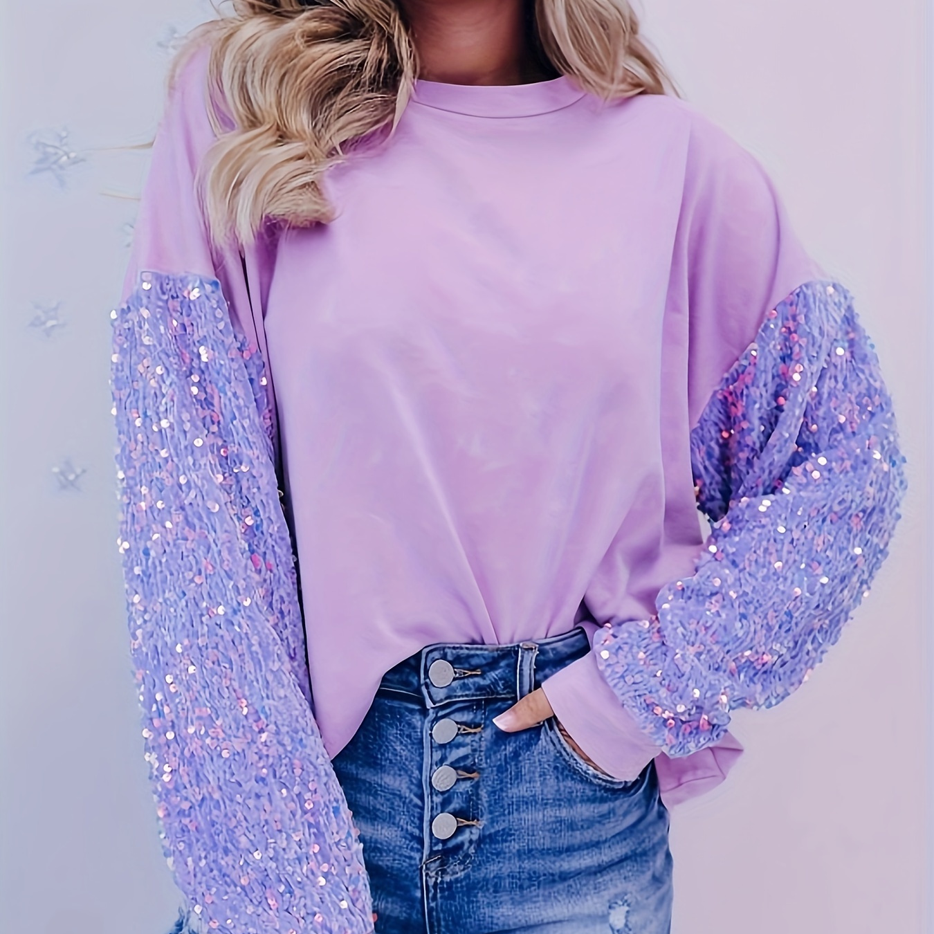 

Casual Long-sleeved Sequined Stitching Pullover Sweatshirt