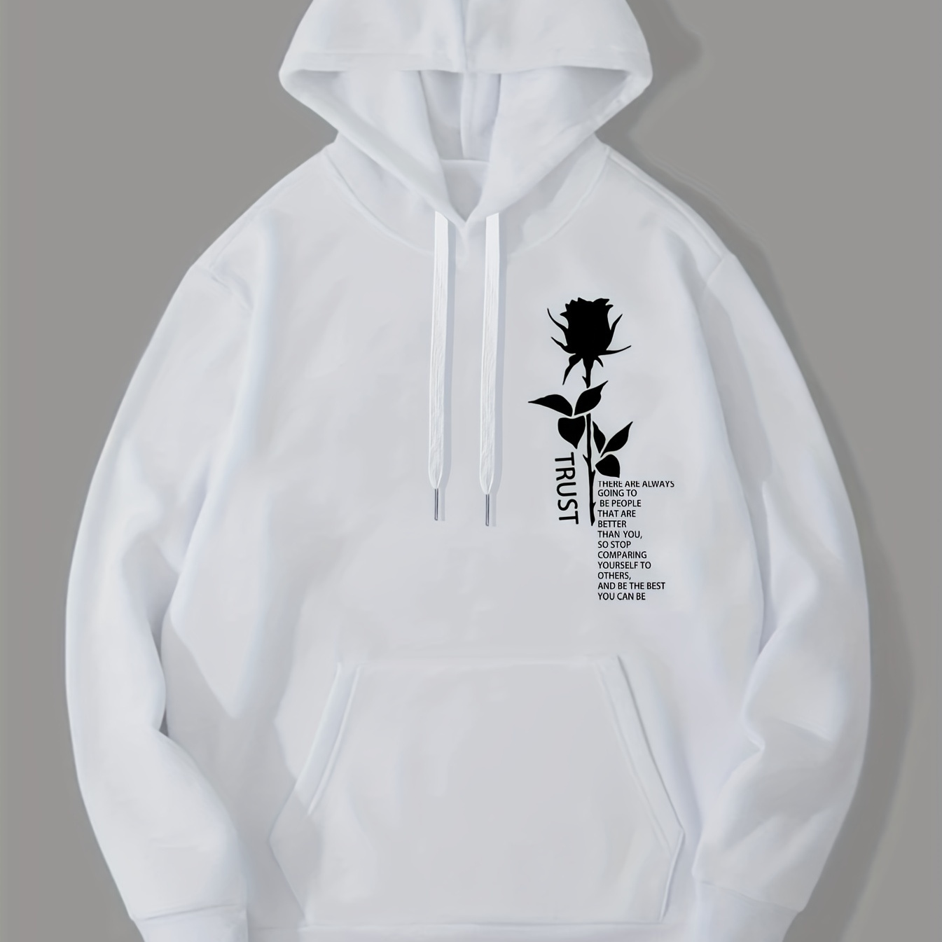 

Rose Print Kangaroo Pocket Hoodie, Casual Long Sleeve Hoodies Pullover Sweatshirt, Men's Clothing, For Fall Winter