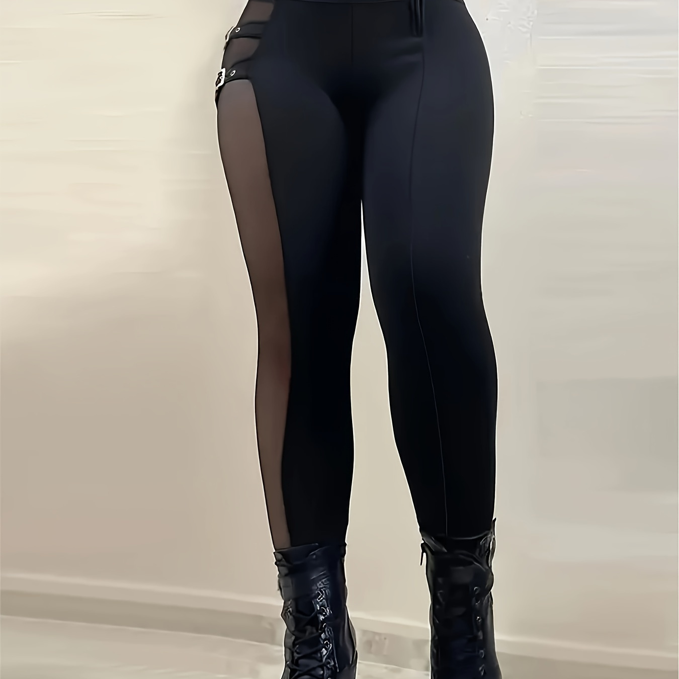 

Sexy High-waist Sheer Mesh Leggings With Zipper Detail - Slimming, For Women