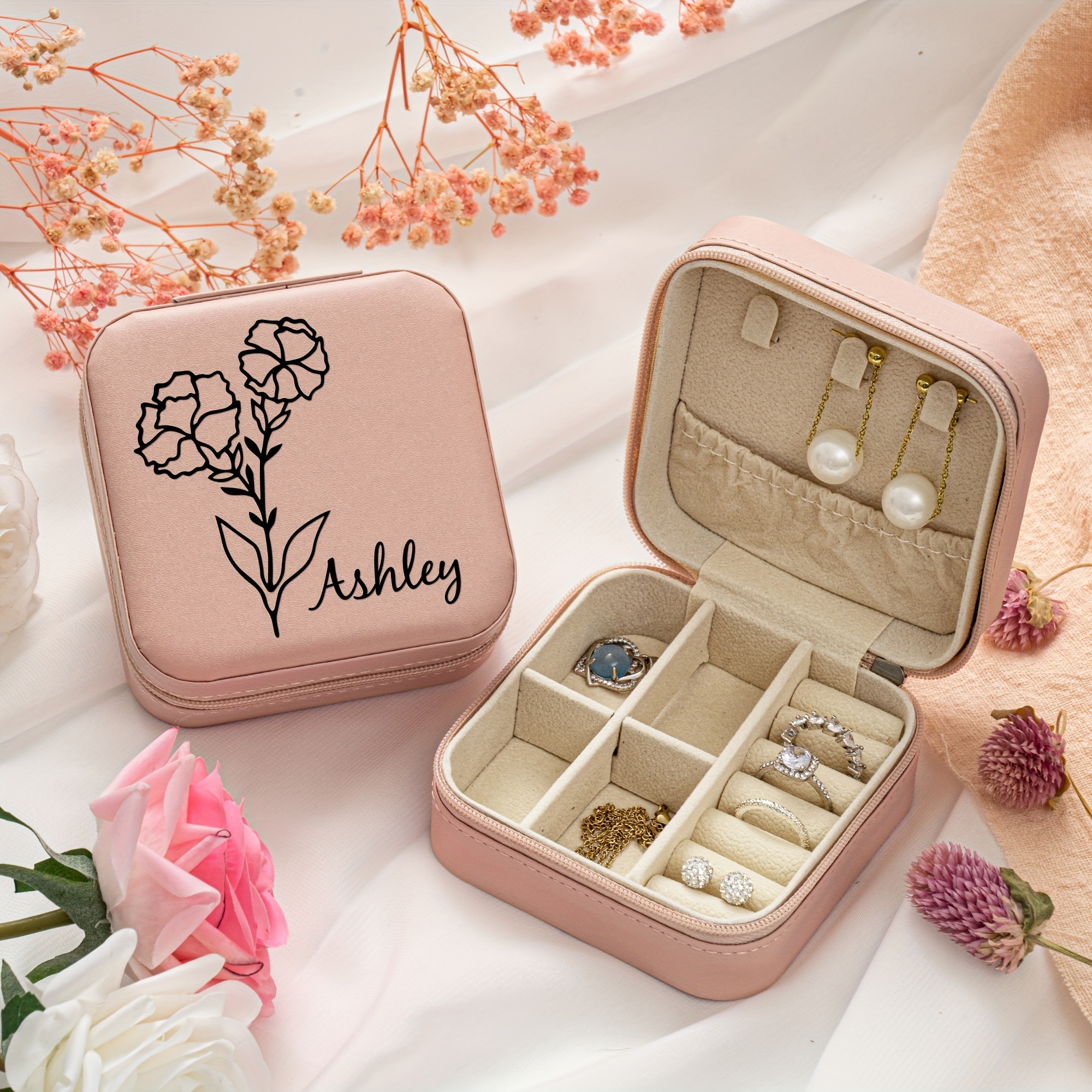 Travel Jewelry Boxes for Women Jewelry Organizer Box Storage Portable Travel  Jewelry Case Pink Initial Travel Accessories Jewelry Box Birthday Gifts  Stuff for Women Girls