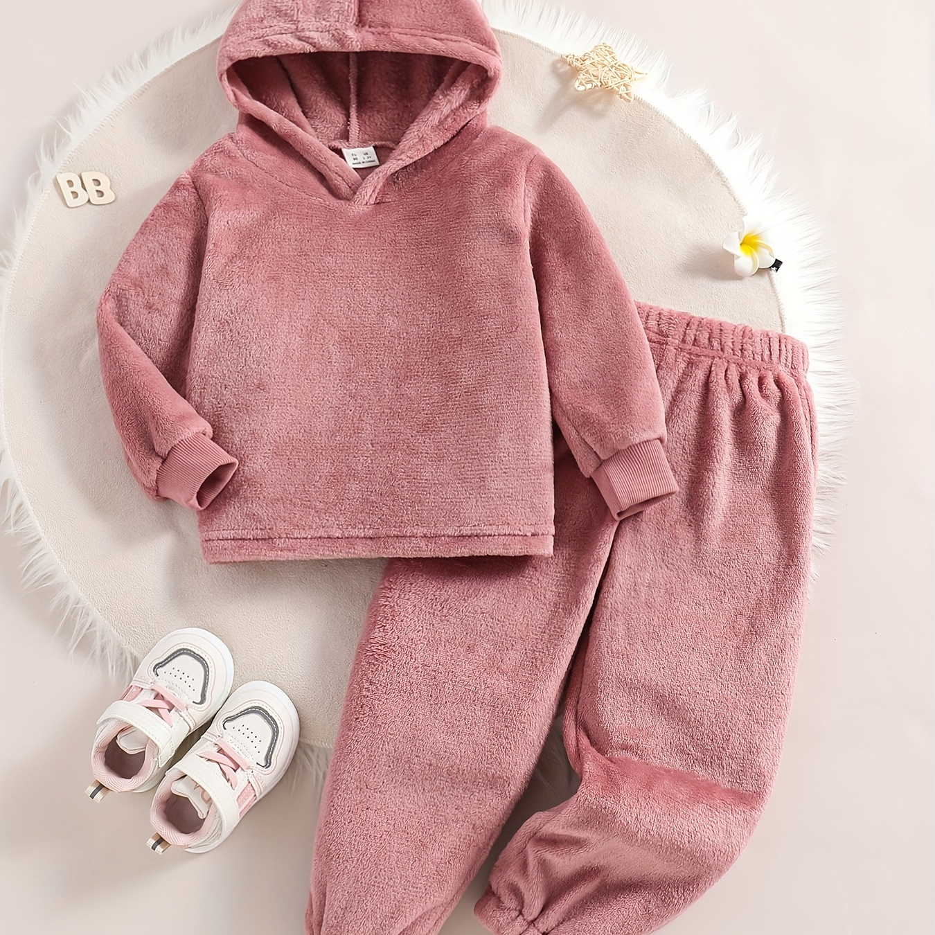 

Girl's Fleece Loungewear 2pcs, Long Sleeve Hoodie Top & Pants Set, Solid Color Soft Casual Pj Outfits, Kids Clothes For Spring Fall