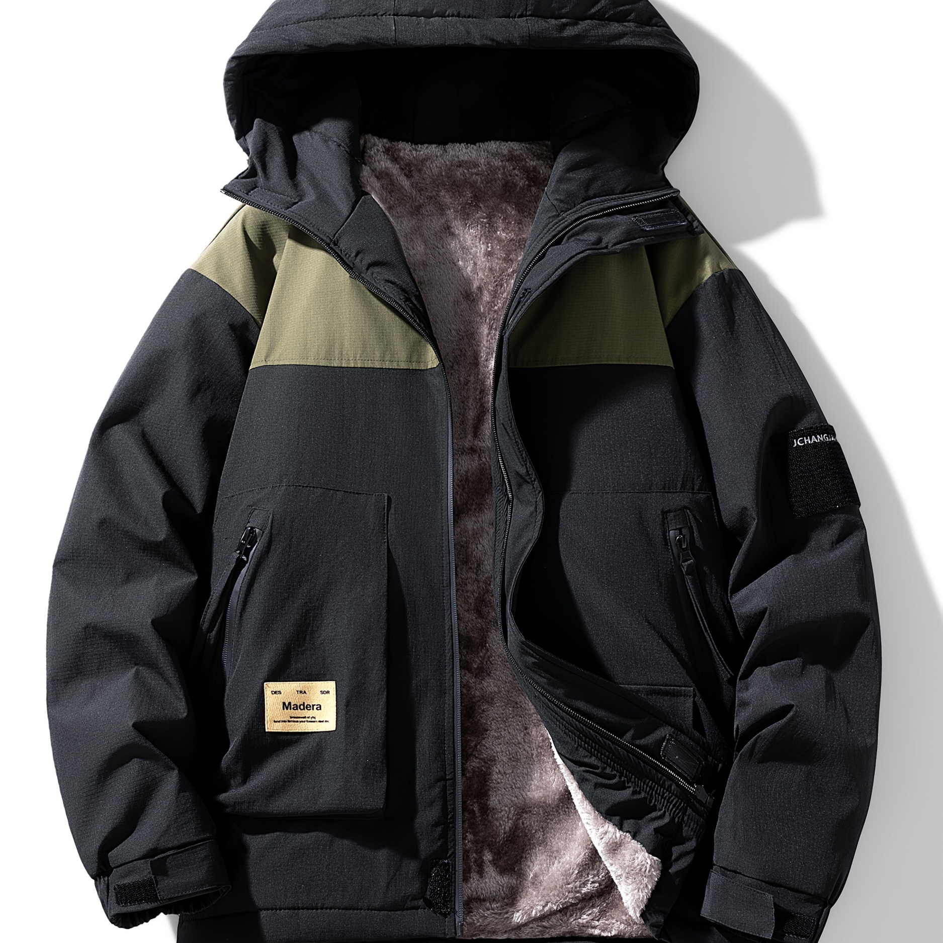 *'S Plus Size Fleece-Lined Hooded Jacket Cozy Winter Windbreaker with  Contrast Color Loose Fit, Zipper Closure Pockets for Casual Outdoor  Wear,