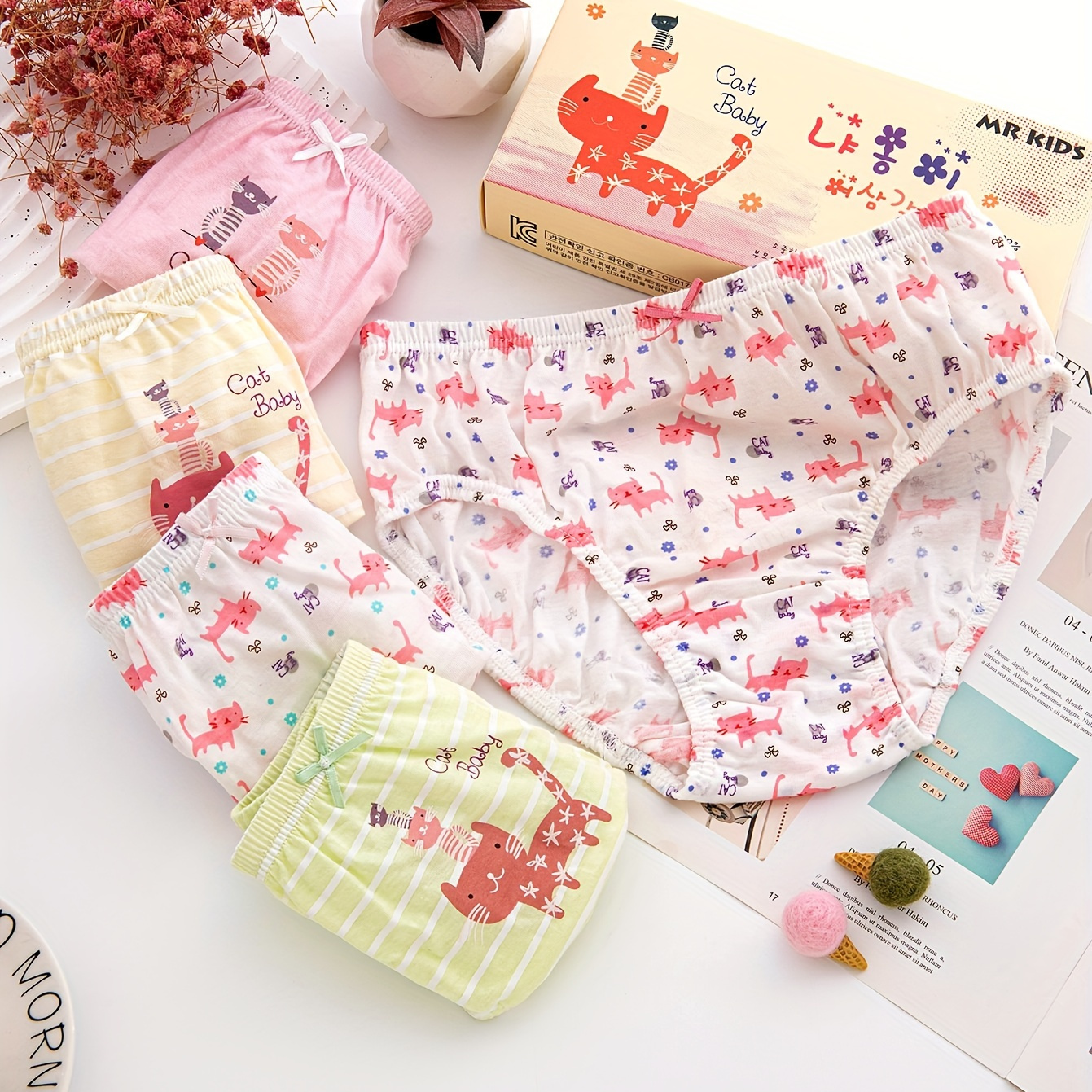 Toddler Girls Cotton Briefs Full Cartoon Cat Print Cute - Temu