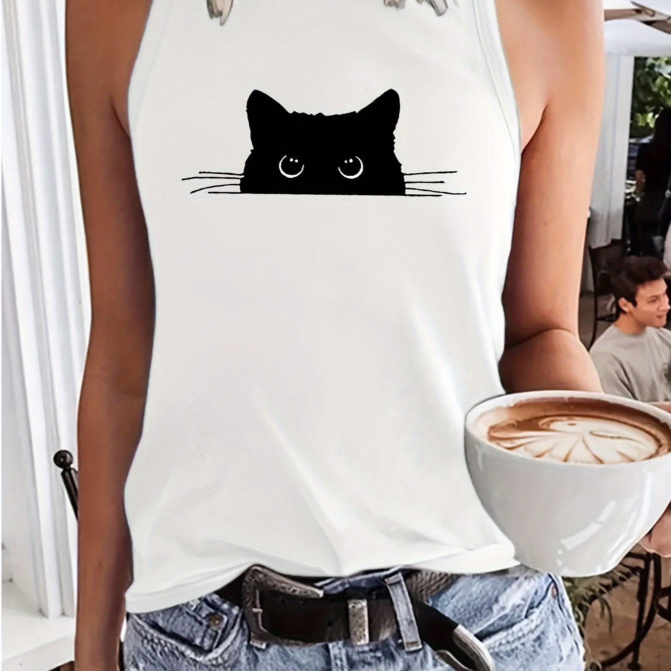 

Cats Graphic Print Tank Top, Sleeveless Crew Neck Casual Top For Summer & Spring, Women's Clothing
