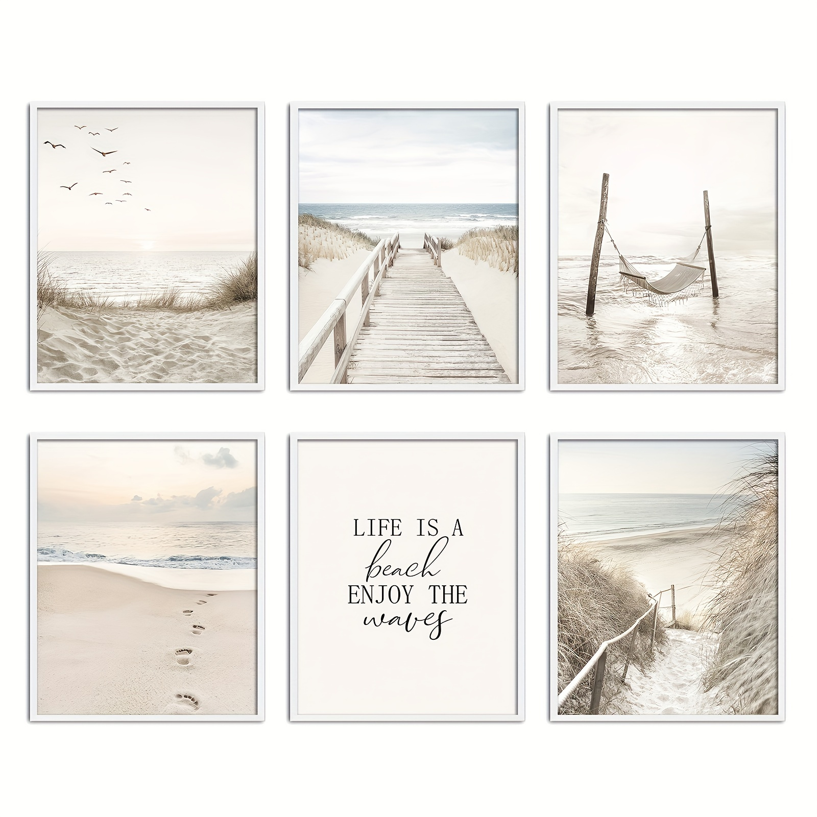 

Beige Nature Scenery Canvas Wall Art Bedroom, Sunset Seaside Pictures For Living Room Wall Decoration, Beach Wall Art Pictures, 6pcs, For Living Room Wall Decoration (8x10 Inch/no Frame)