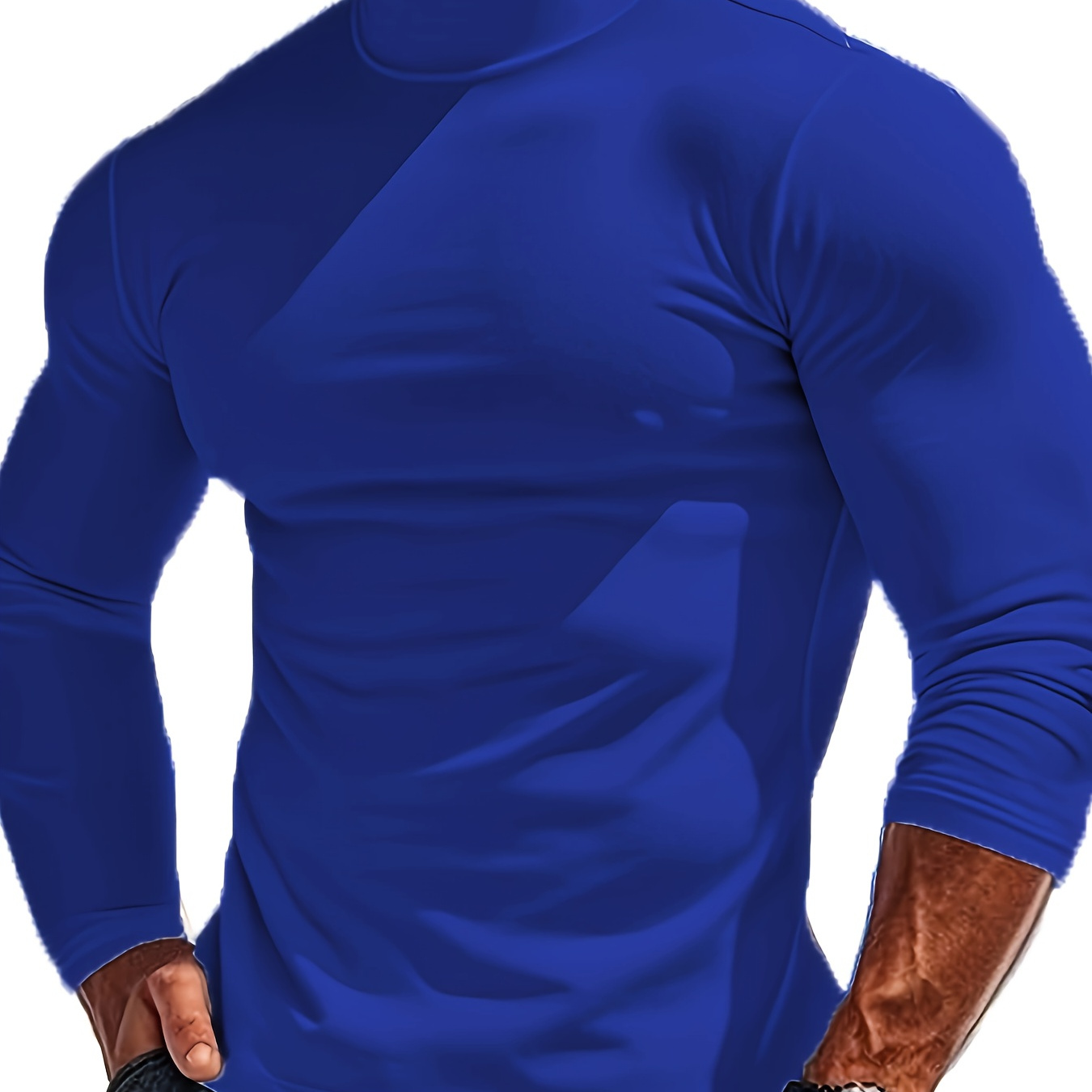 

1pc Men's Slim Fit Turtleneck T-shirt, 100% Polyester Stretch Fabric, Solid Color, Casual Athletic Top For Running, Cycling, Hiking, Outdoor Activities - Spring/autumn/winter