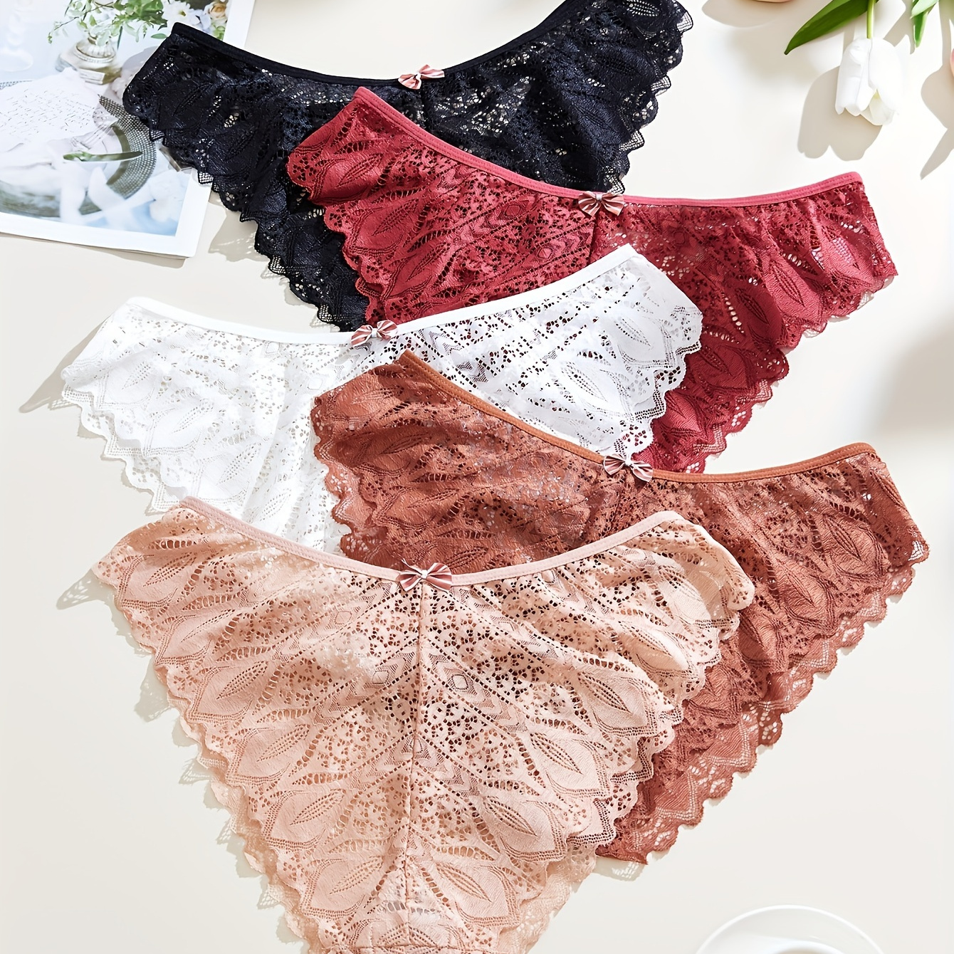 

Size Women's Panties With Lace Detail - Breathable, Underwear With Bow Detail, , Plus Size Panties