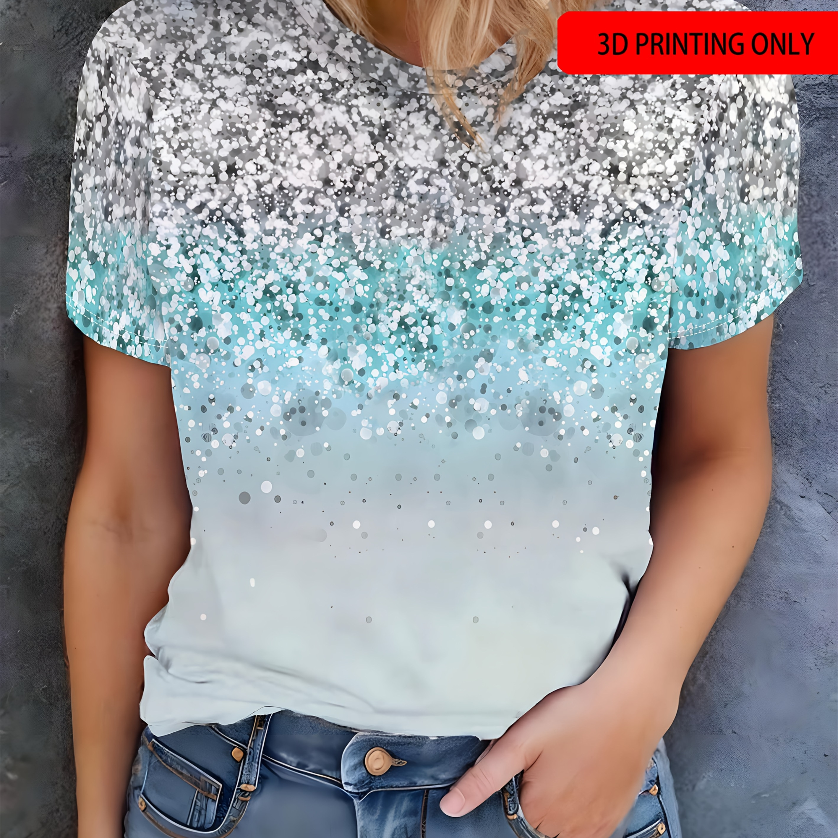 women' multicolor sequin gradient print t shirt - Temu