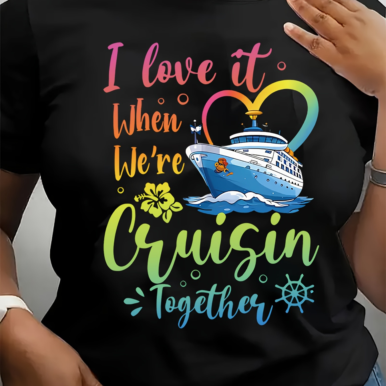 

Plus Size Letter Print T-shirt, Casual Short Sleeve Crew Neck Top For Summer & Spring, Women's Plus Size Clothing