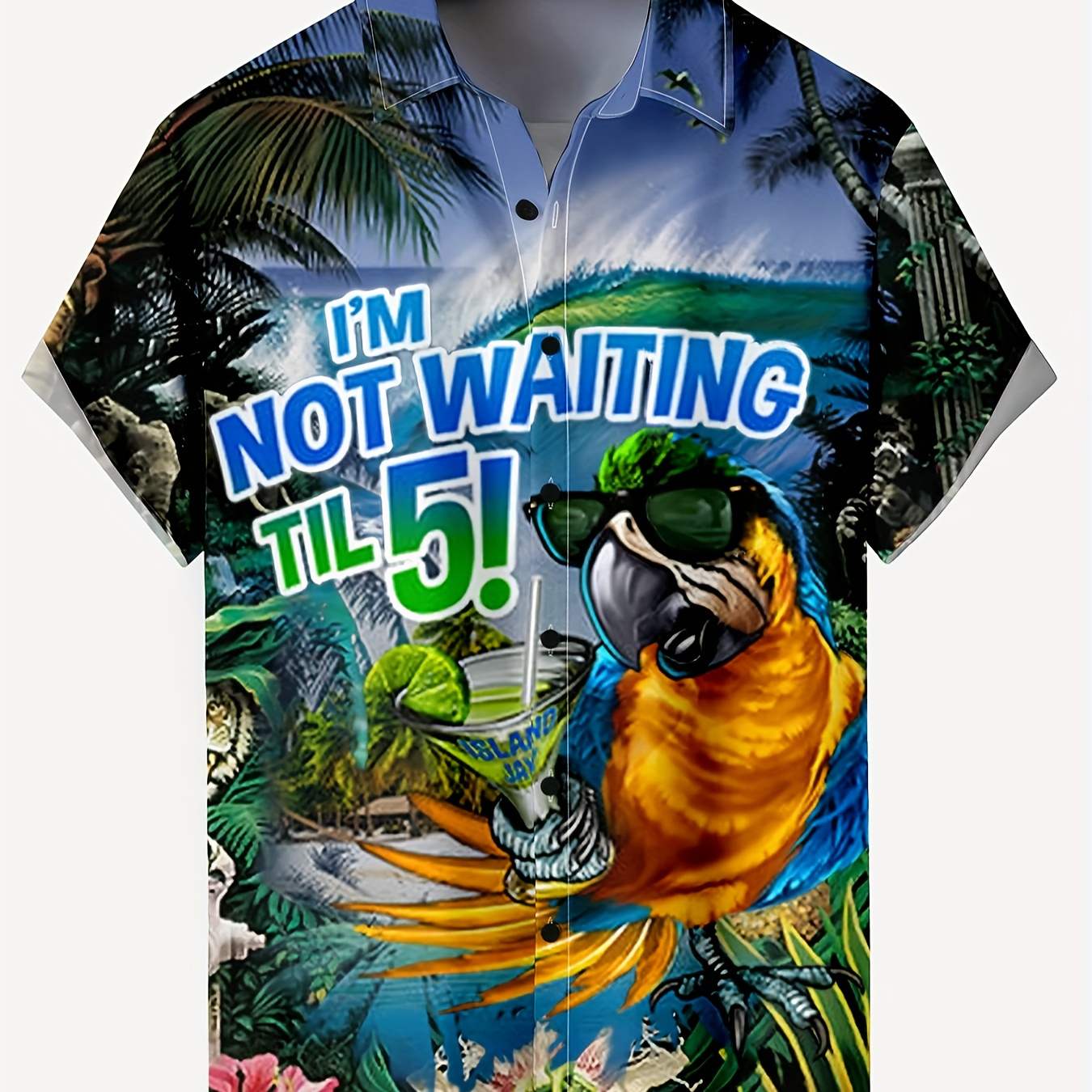 

Men's Short Sleeve Button-up Shirt With Fancy Hawaiian Bird Print, Casual Summer Hawaiian Style, Daily Vacation Beachwear For Men