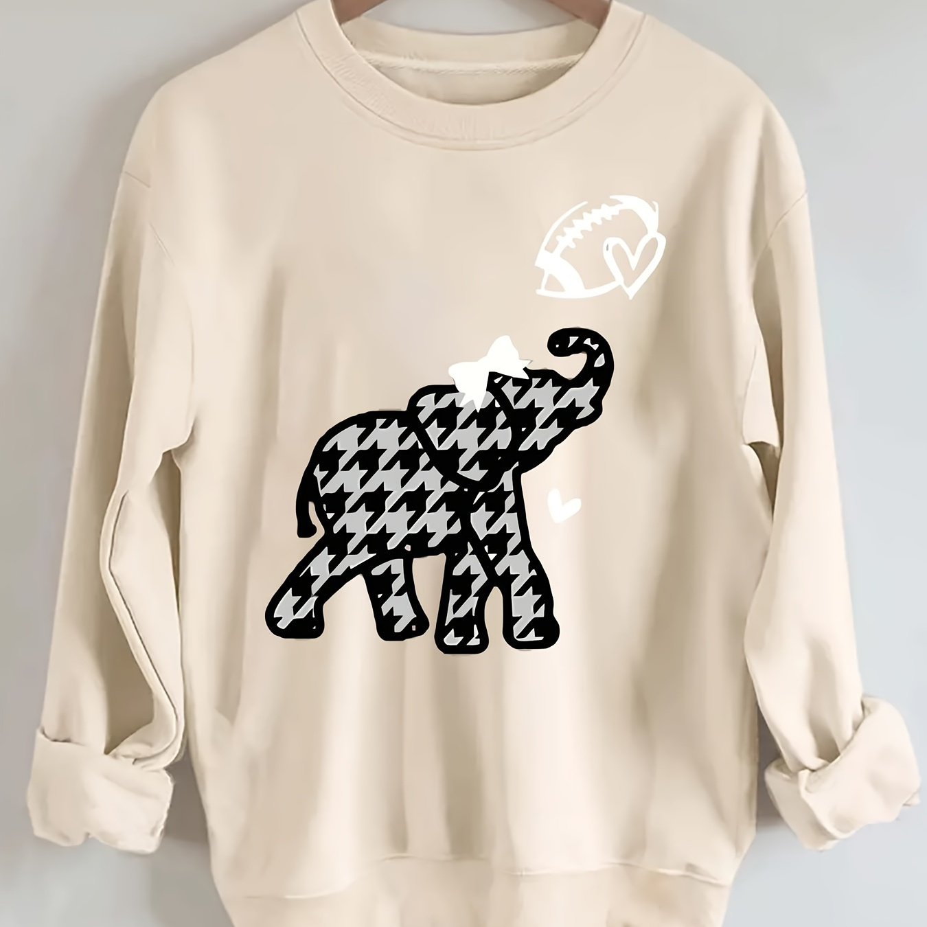 

Plus Size Elephant Print Pullover Sweatshirt, Casual Long Sleeve Crew Neck Sweatshirt For Fall & Spring, Women's Plus Size Clothing