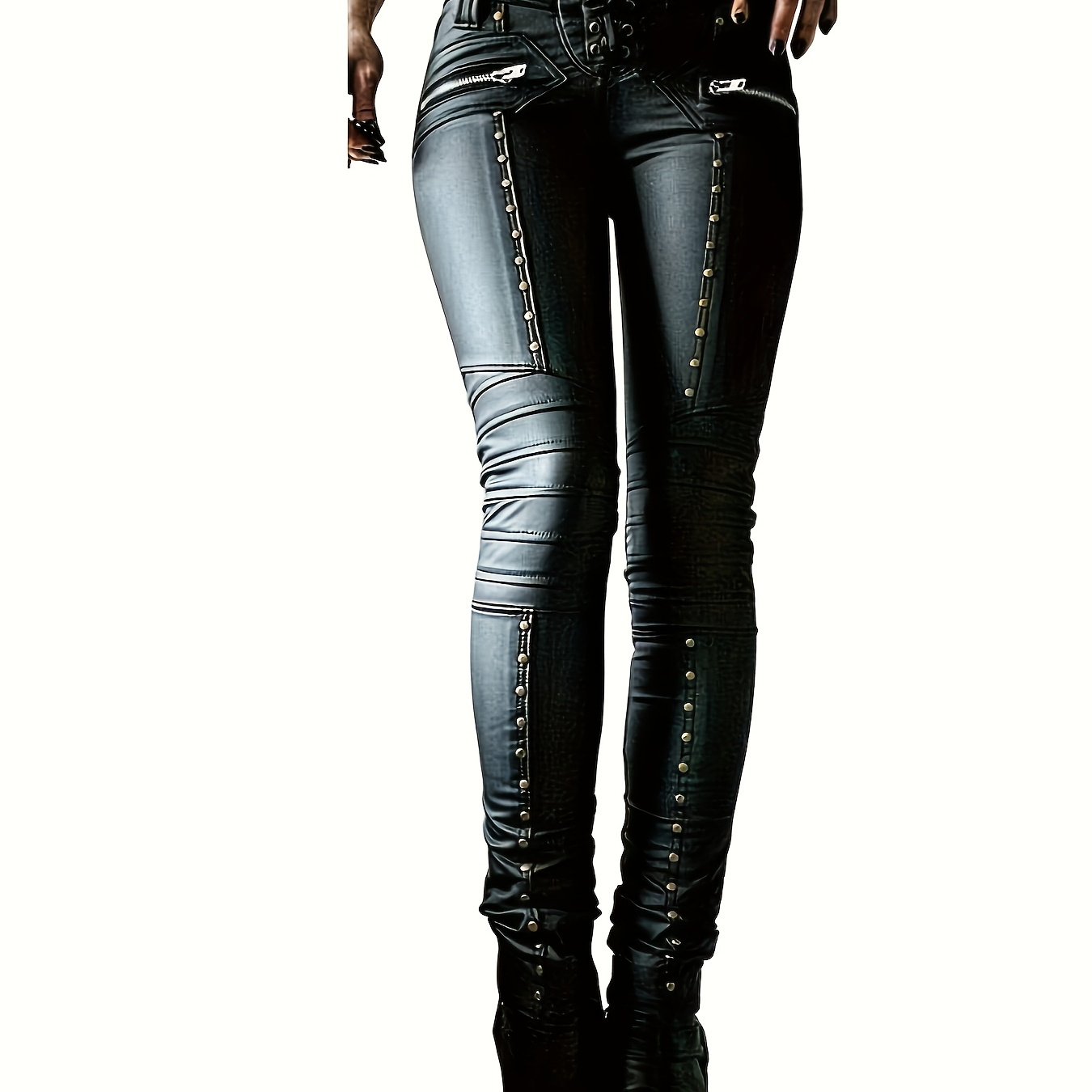 

Women's Leggings Gothic Punk Skinny Pants Mid Rise Novelty Studded Tight Pants