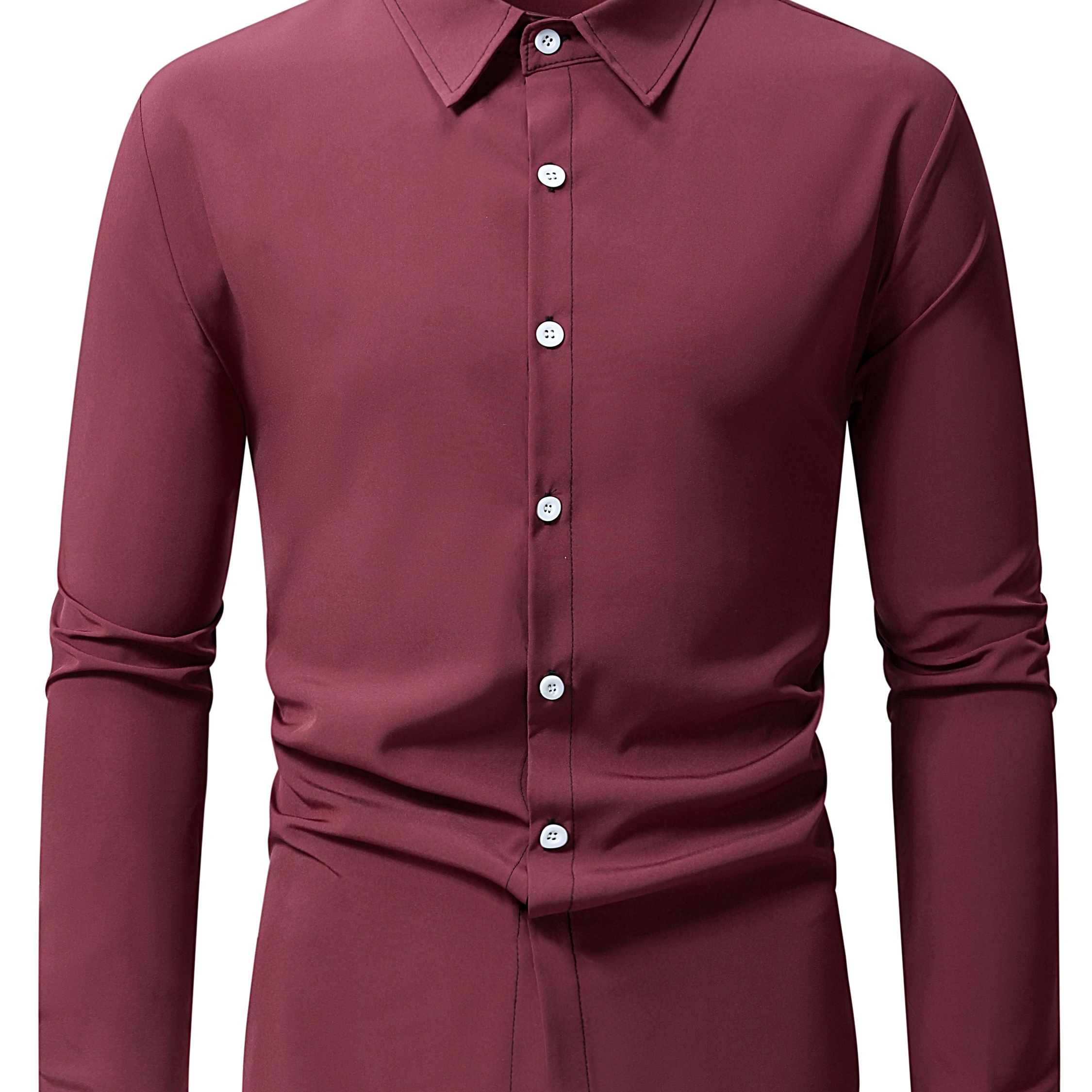 

Men's Stylish Solid Dress Shirt, Formal Breathable Lapel Button Up Long Sleeve Shirt For Business Activities
