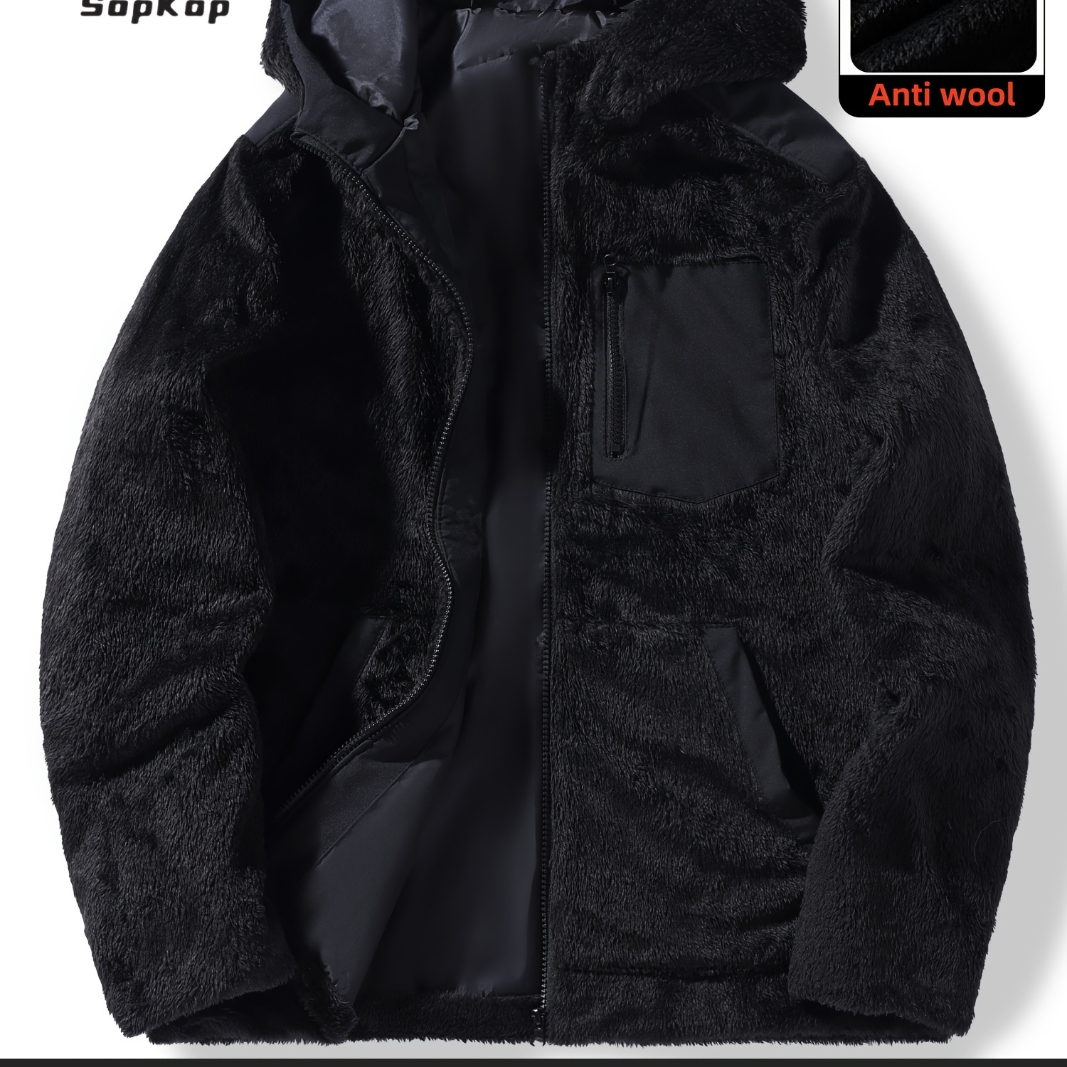 

Sopkop Men' Fleece-lined Hooded Jacket - Warm, Comfortable & Windproof For Fall/winter, Winter Coat