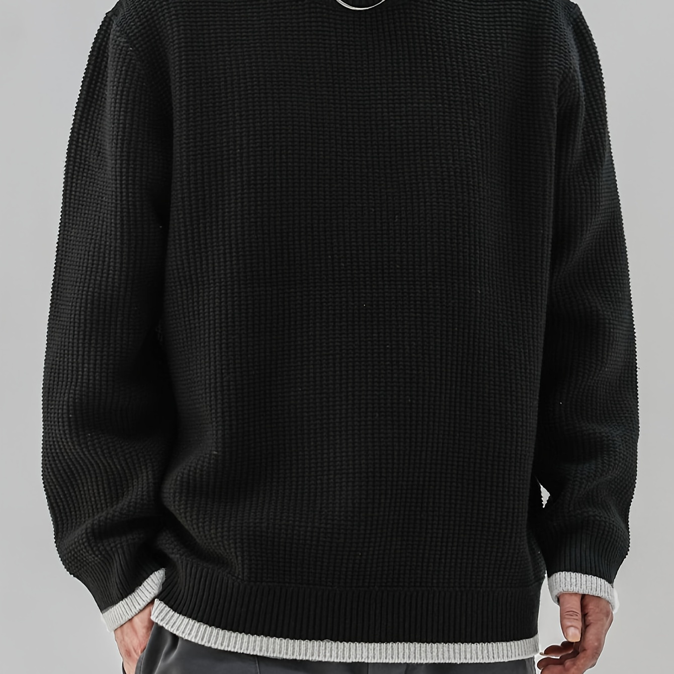 

Men's Fake Two-piece Knitted Pullover, Casual Long Sleeve Crew Neck Sweater For